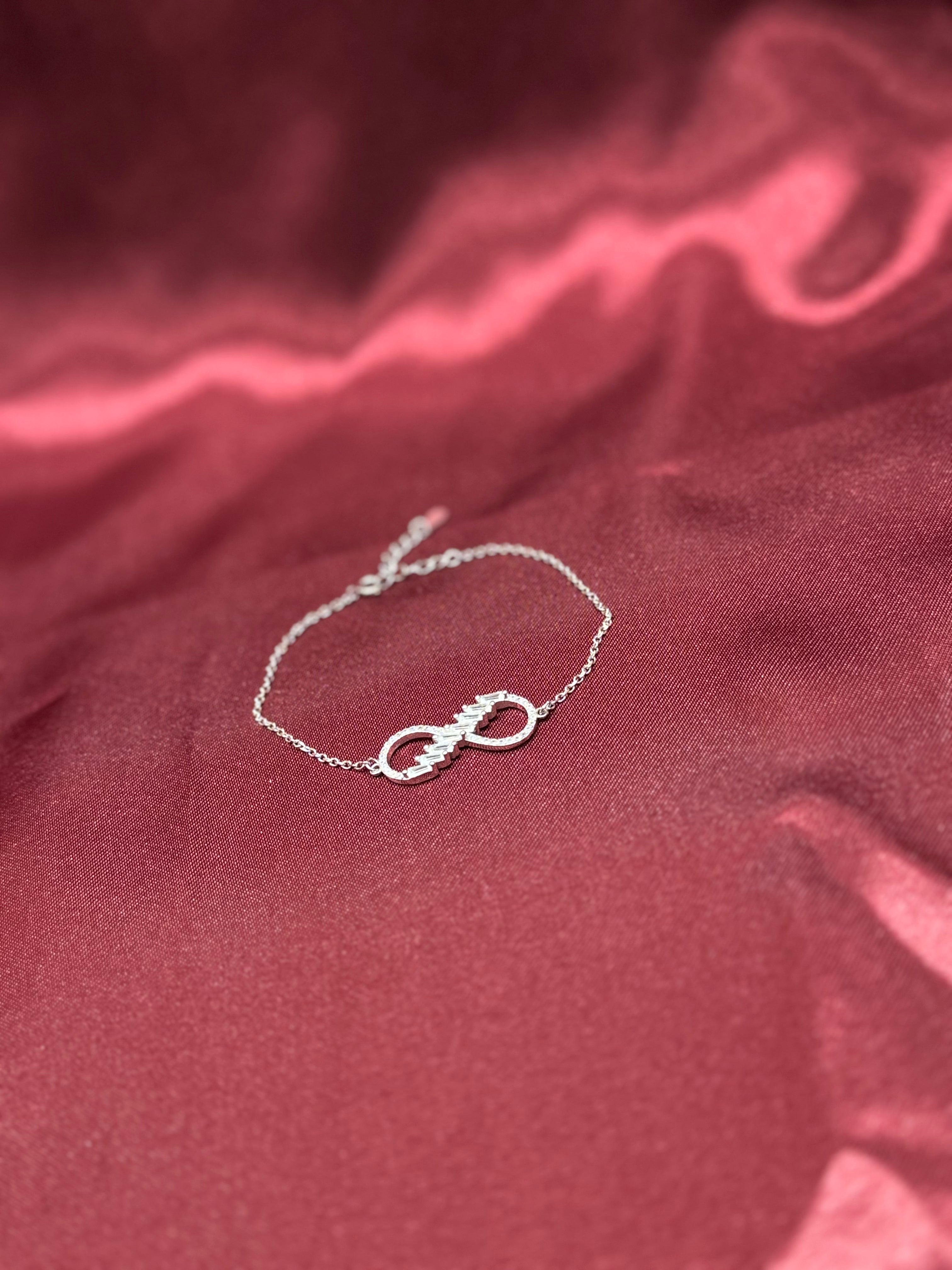 Fancy silver infinity bracelet CZ diamond with white stones