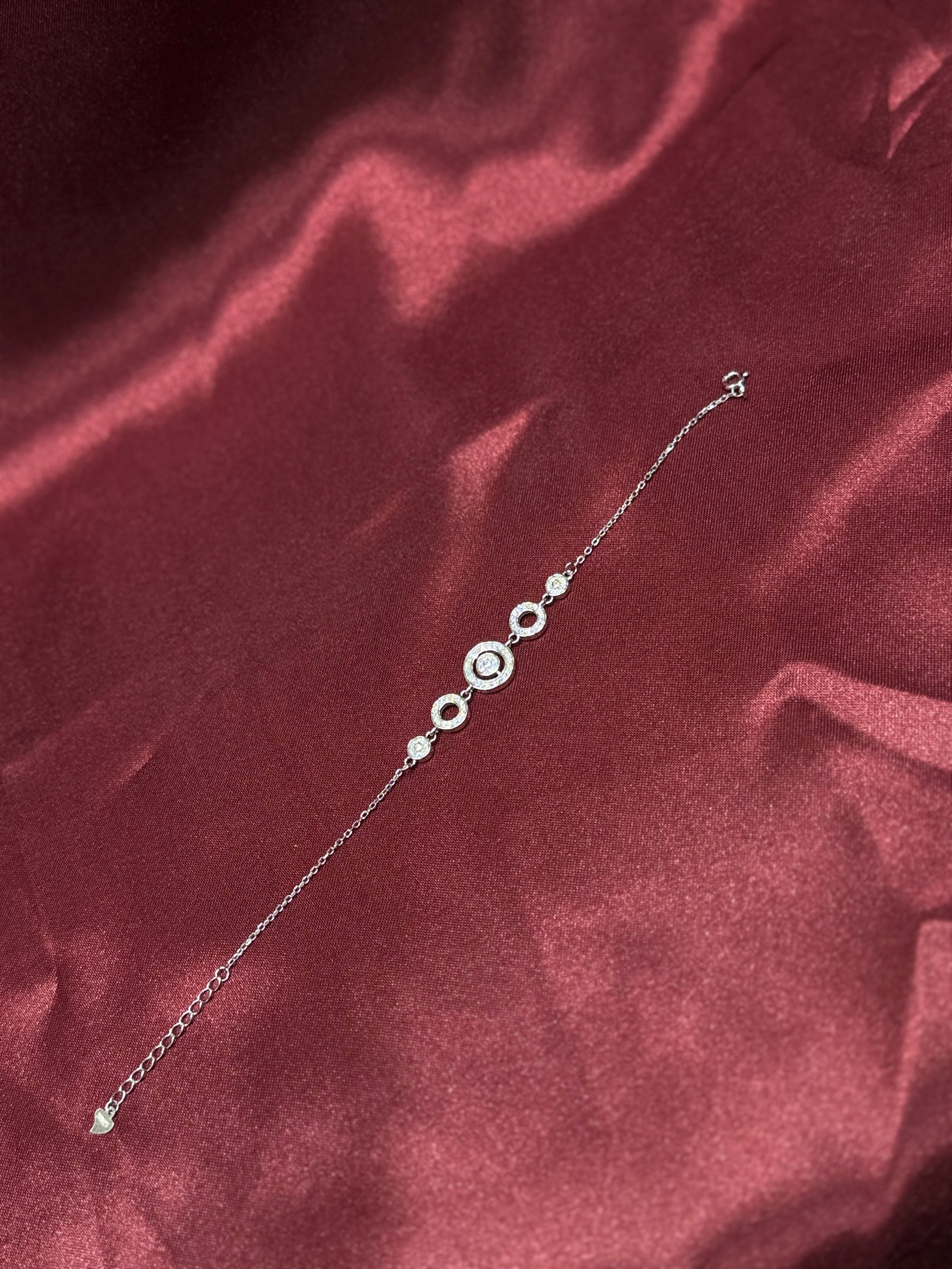 Fancy silver circle design bracelet CZ diamond with white stones