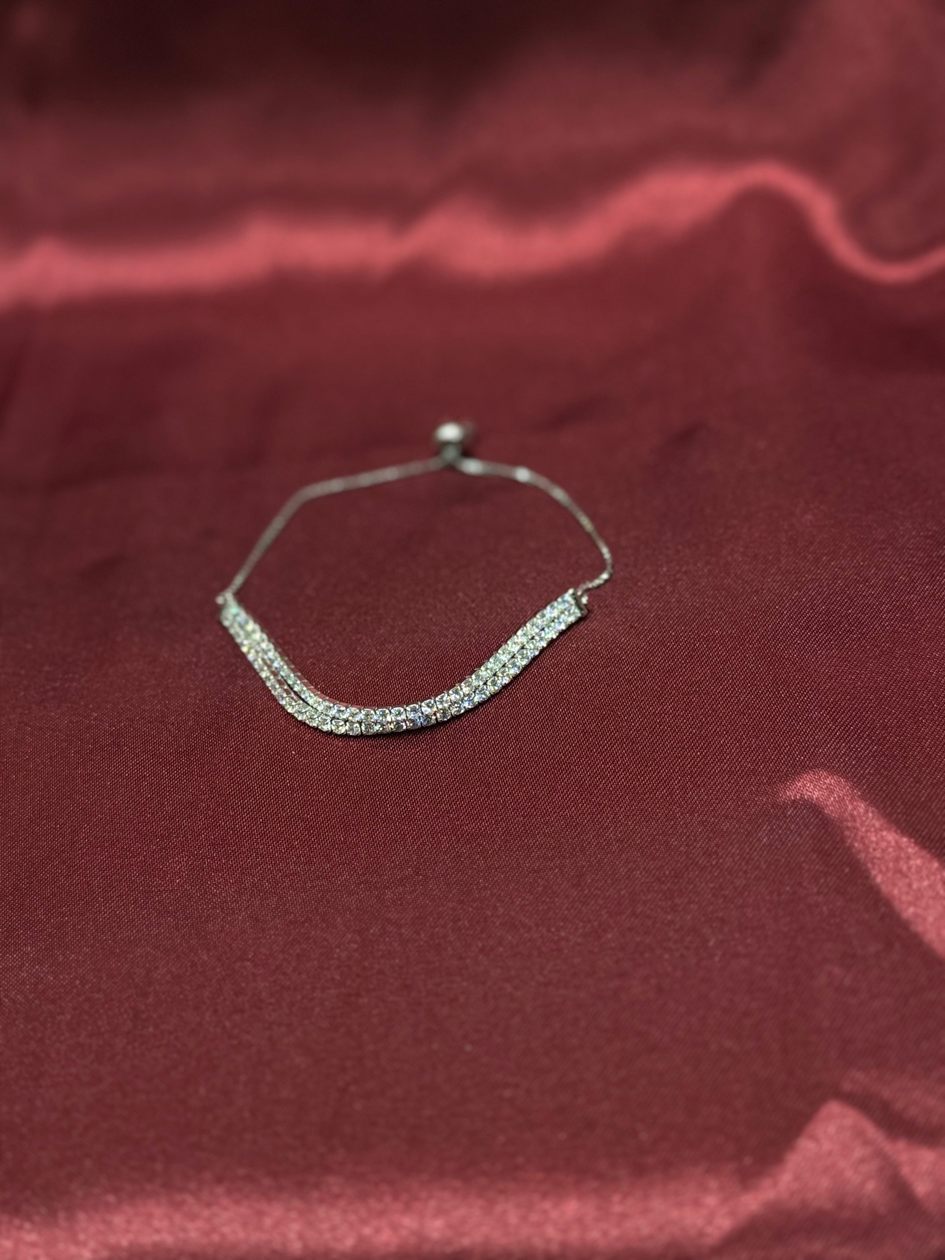 Fancy silver twin row tennis bracelet CZ diamond