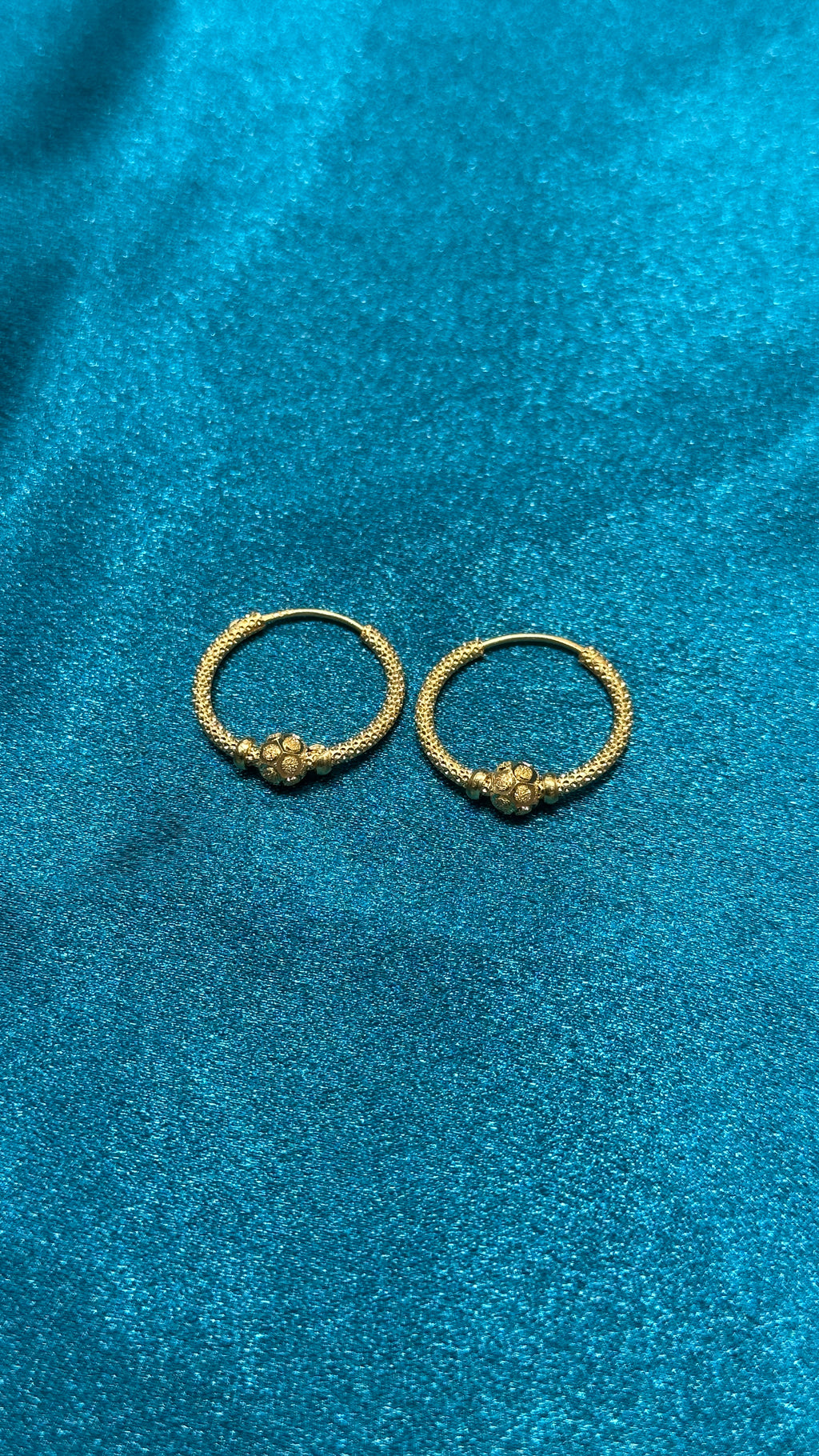 22K Fancy Gold Hoops With Single Designer Bead