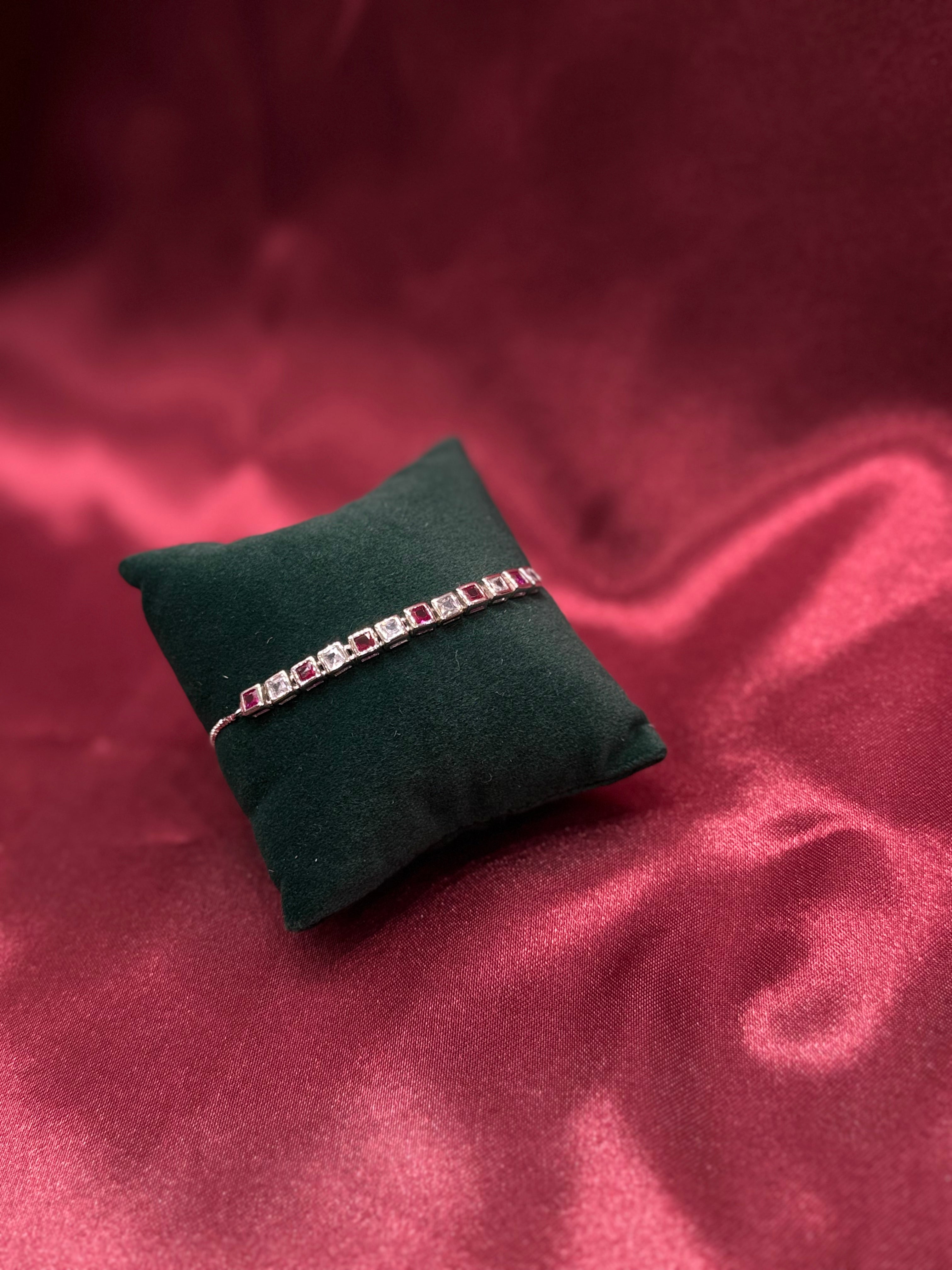 Fancy silver bracelet CZ diamond with pink and white stones