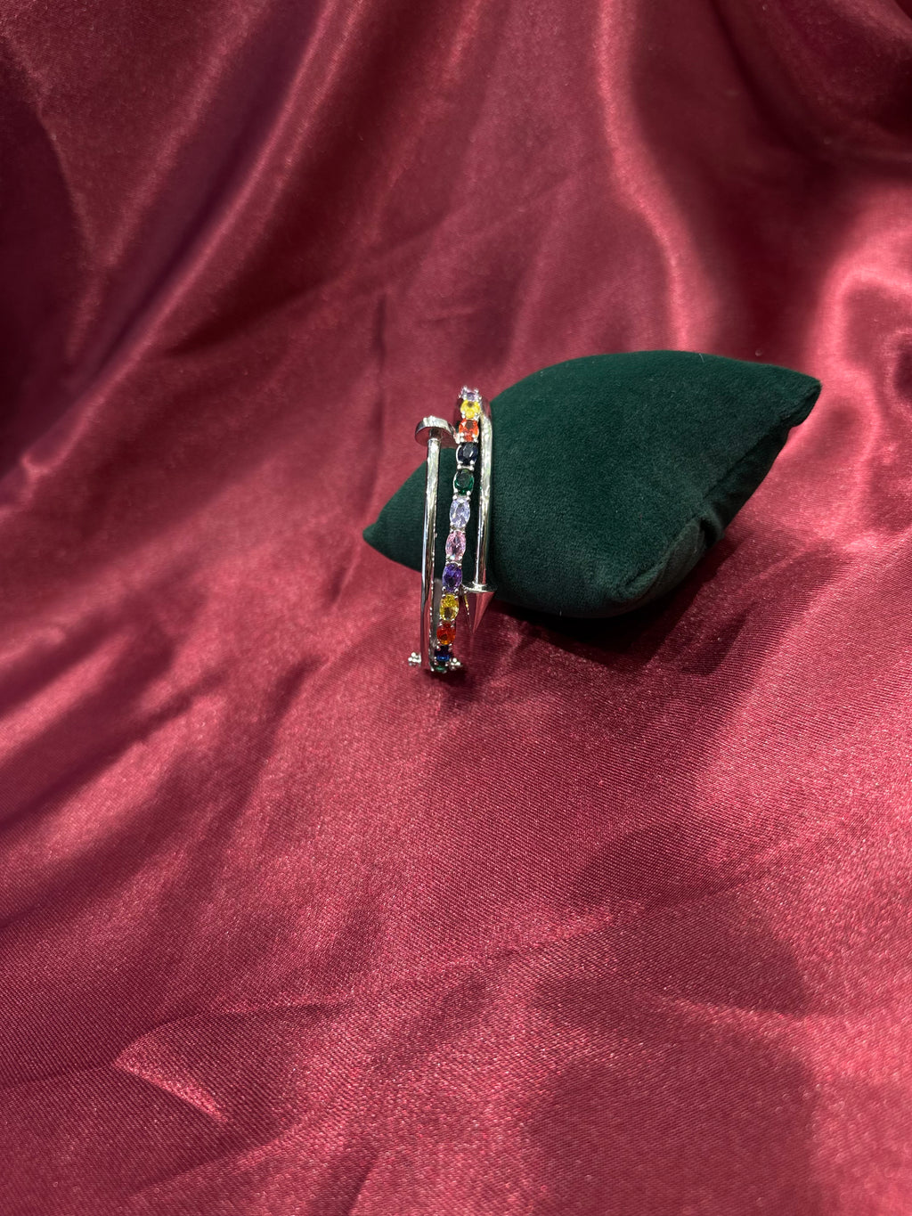 Fancy silver love bracelet inspired bangle with multicolour stone