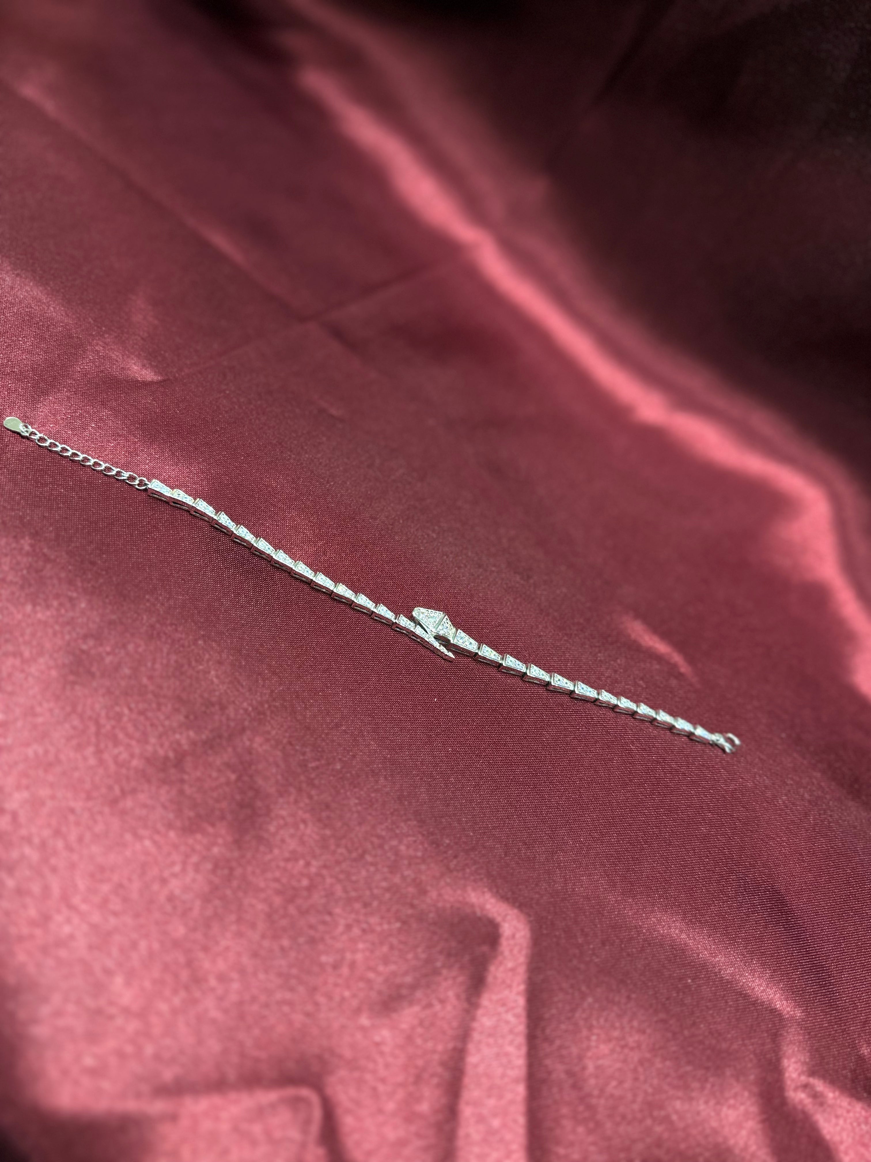 Fancy silver serpent bracelet CZ diamond with white stones