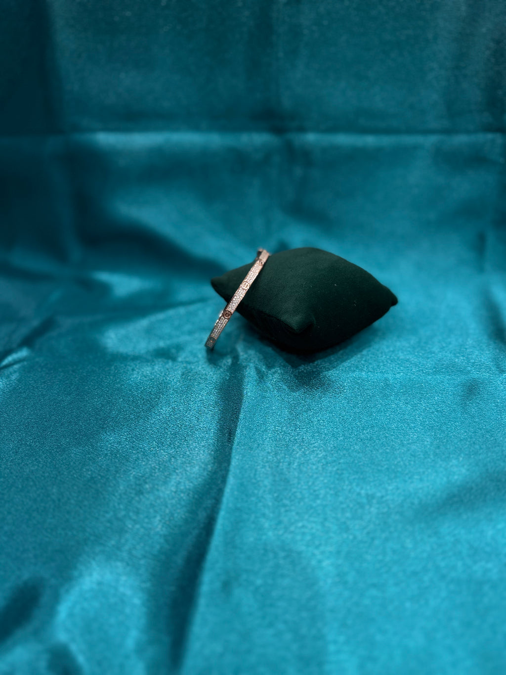 Fancy silver love bracelet inspired design CZ diamond bangle with rose gold plating