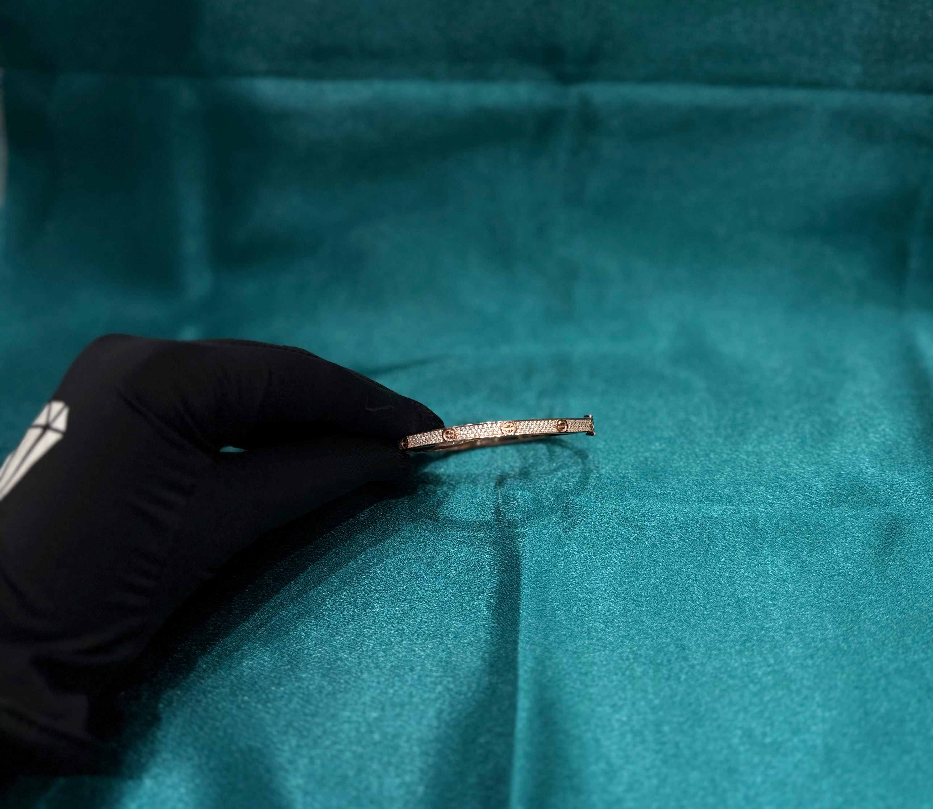 Fancy silver love bracelet inspired design CZ diamond bangle with rose gold plating