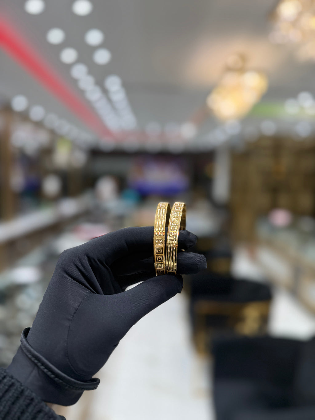 22K Gold Women’s Designer CNC Bangles (pair)