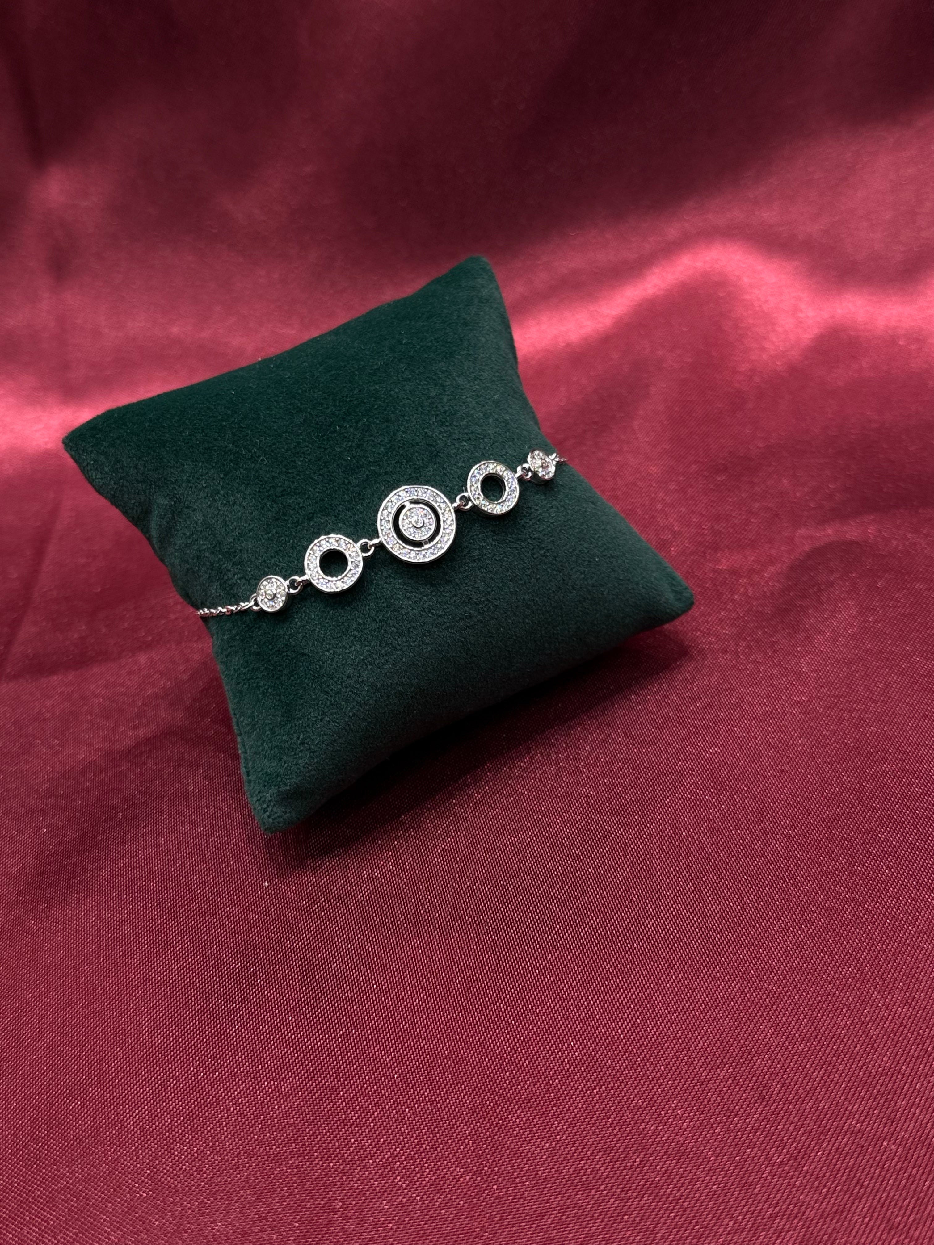 Fancy silver circle design bracelet CZ diamond with white stones