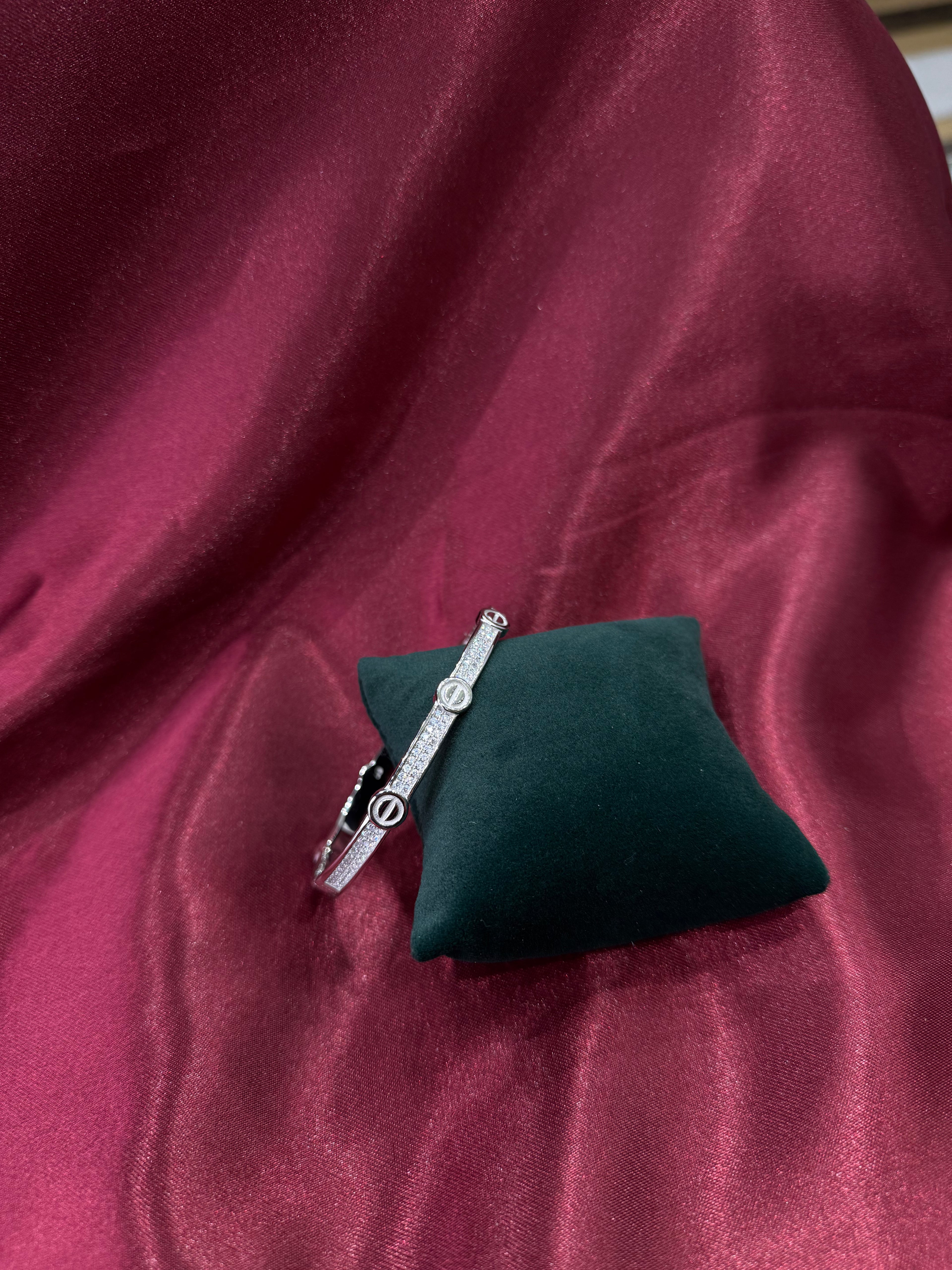 Fancy silver love bracelet bangle with CZ diamond