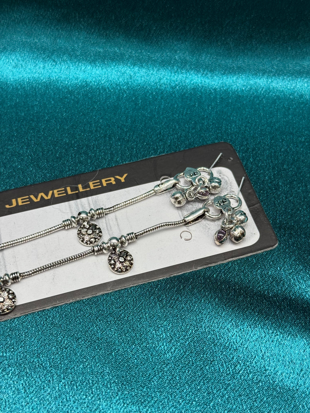Fancy silver anklet in antique finish with beads and charms