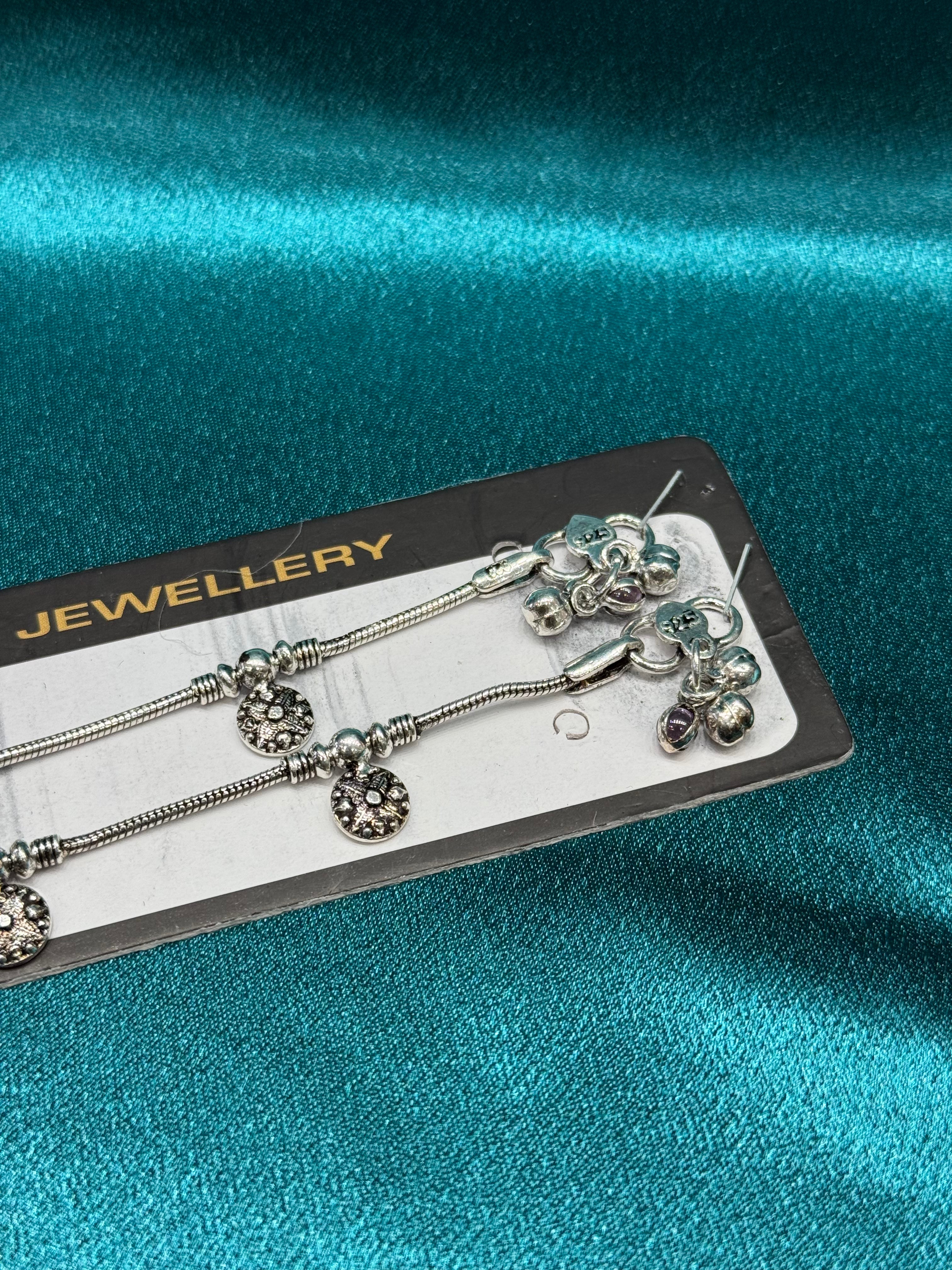 Fancy silver anklet in antique finish with beads and charms