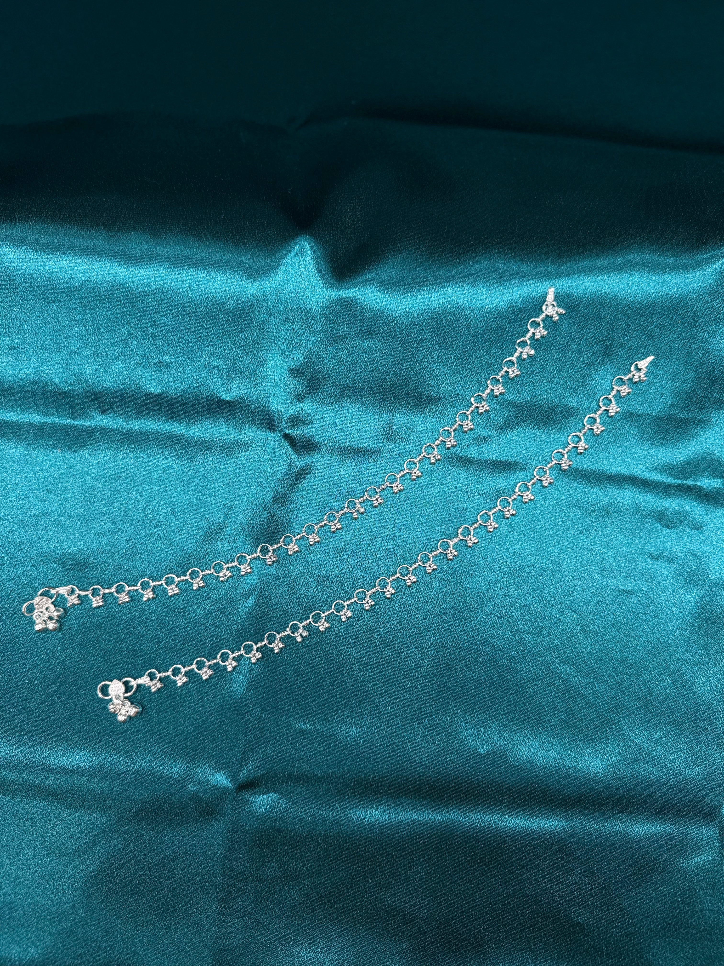 Plain silver anklet with row of small bells