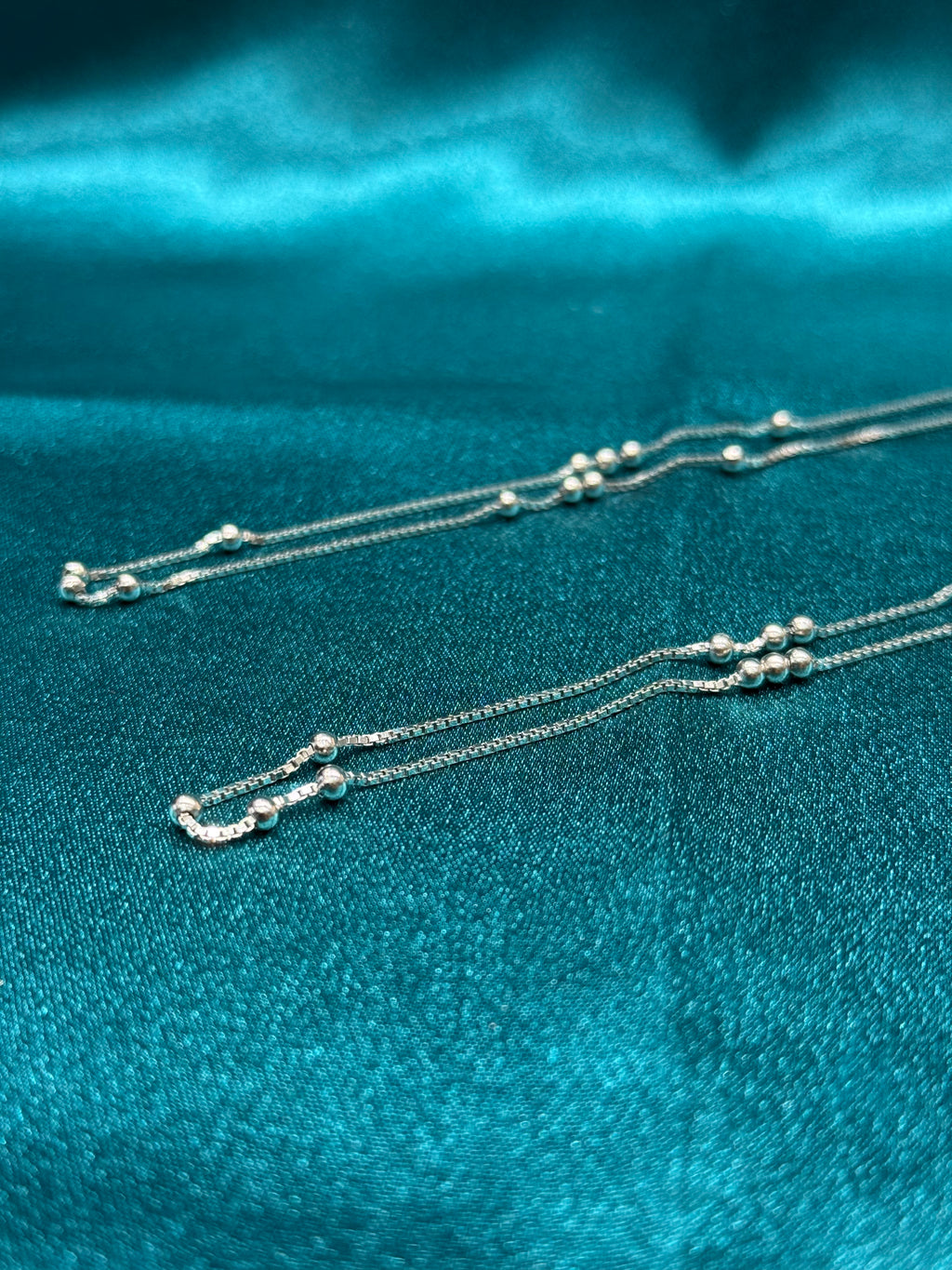 Fancy light weight silver anklet with round beads