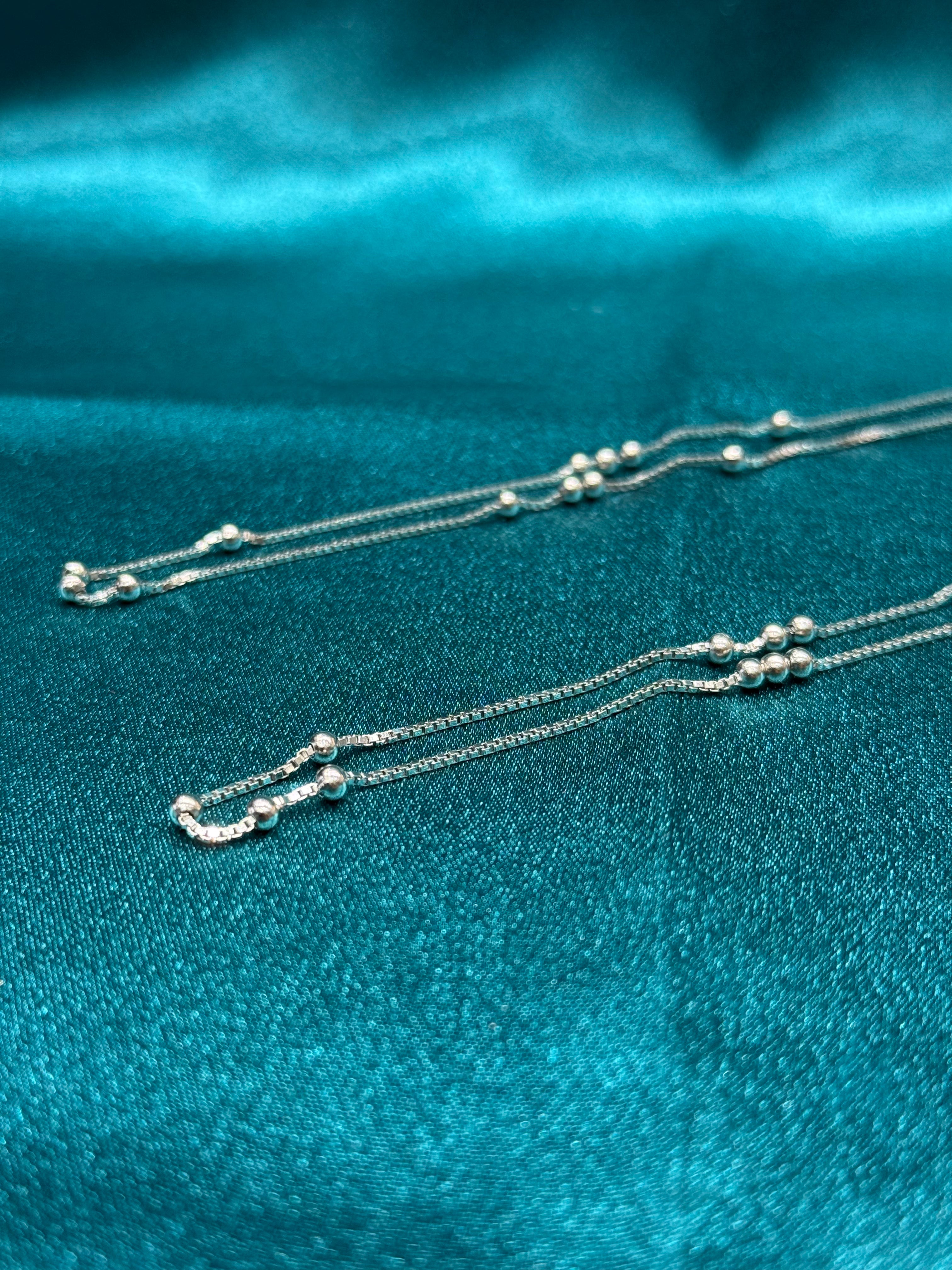 Fancy light weight silver anklet with round beads