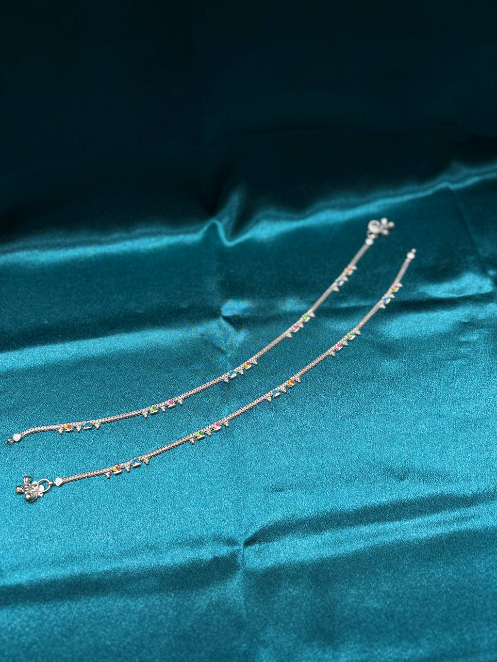 Traditional silver anklet with colourful heart