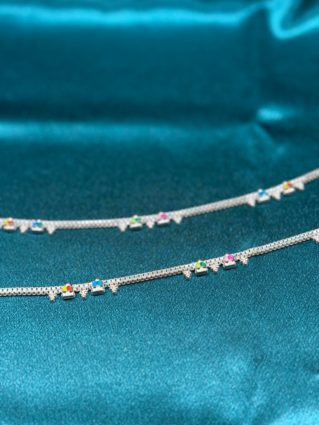 Traditional silver anklet with colourful heart