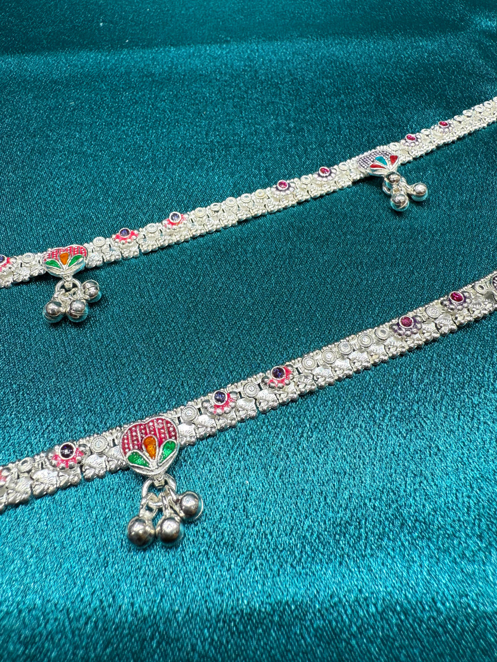 Traditional silver anklet with hanging bells
