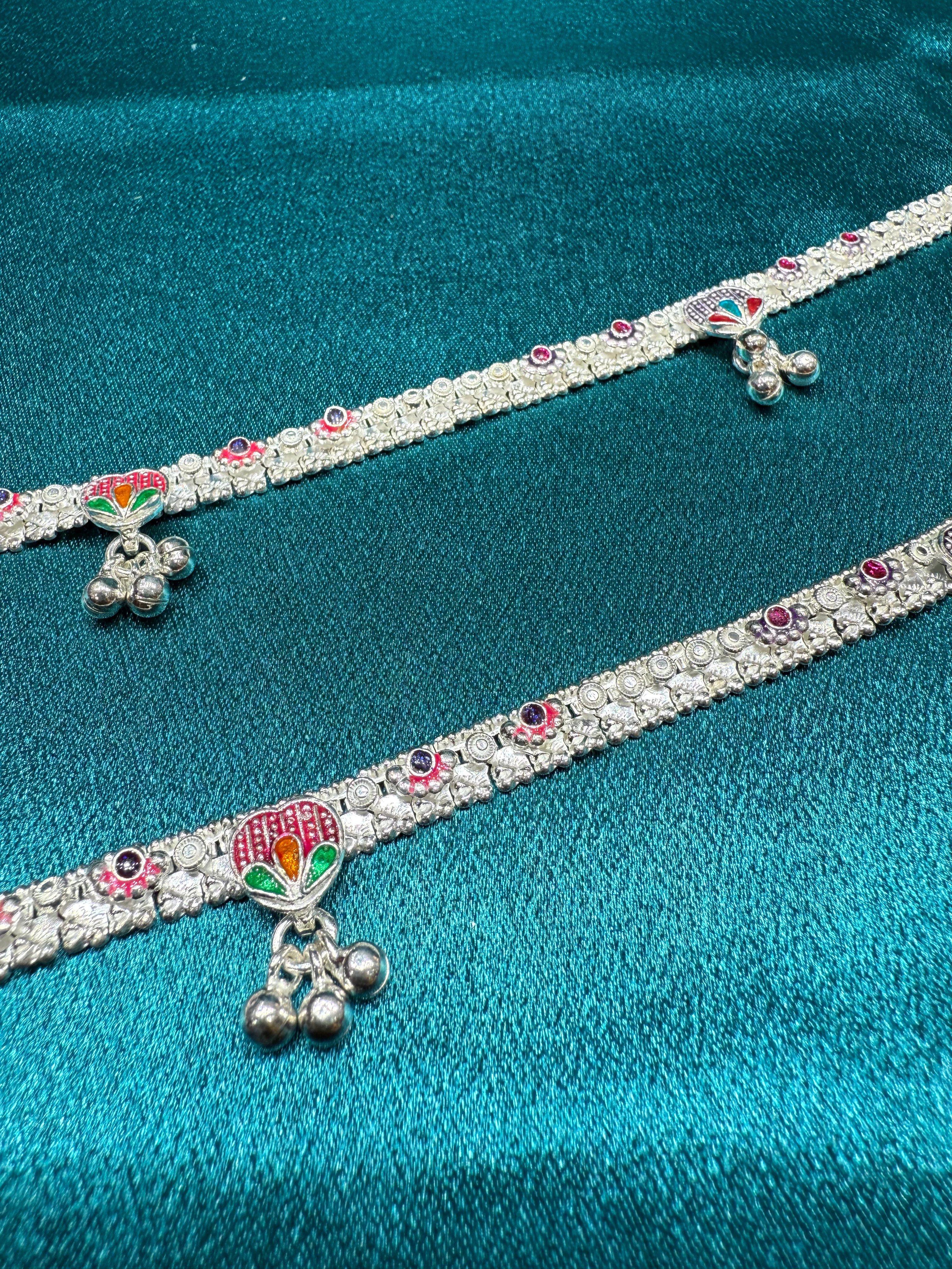 Traditional silver anklet with hanging bells