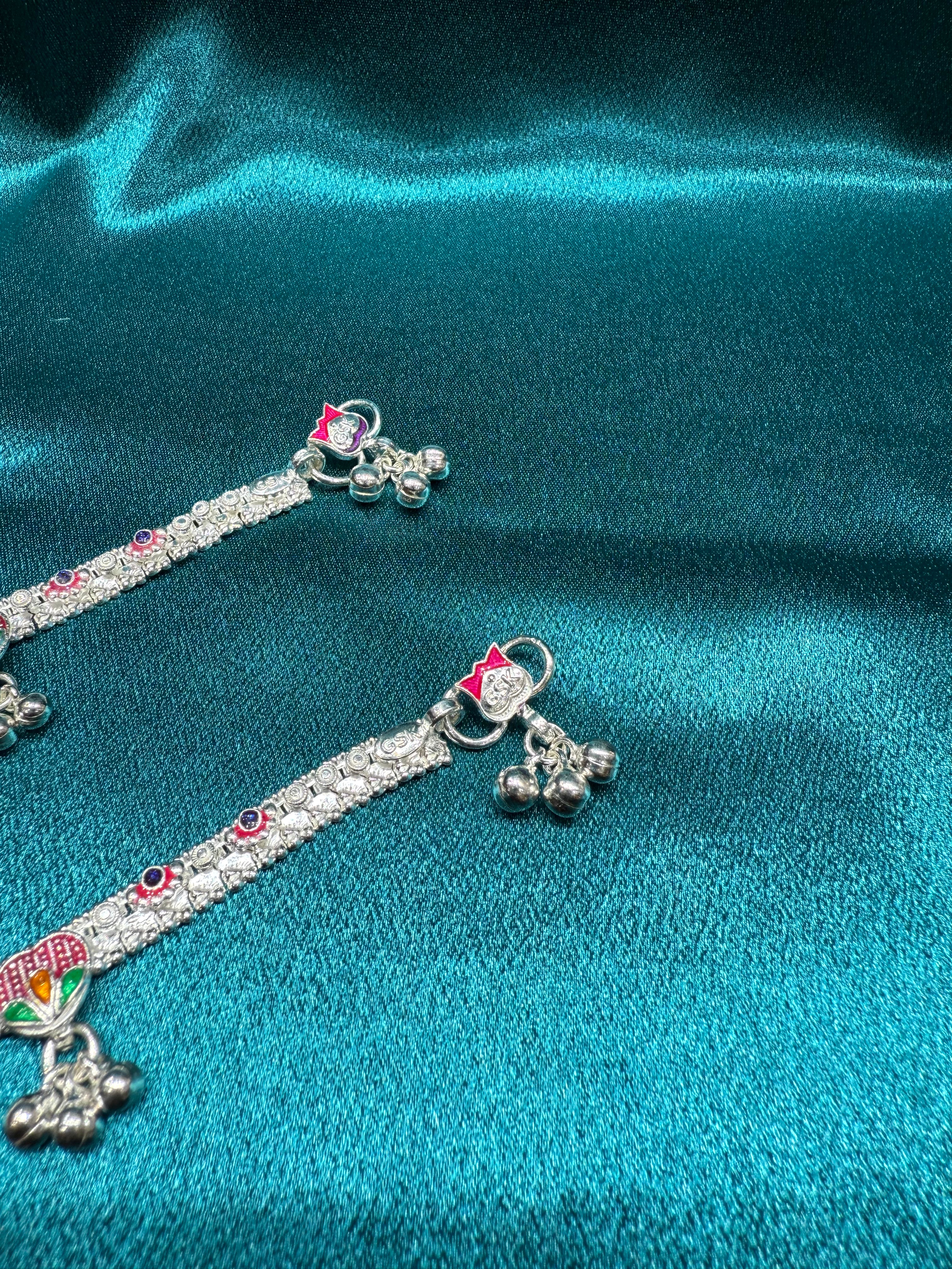 Traditional silver anklet with hanging bells