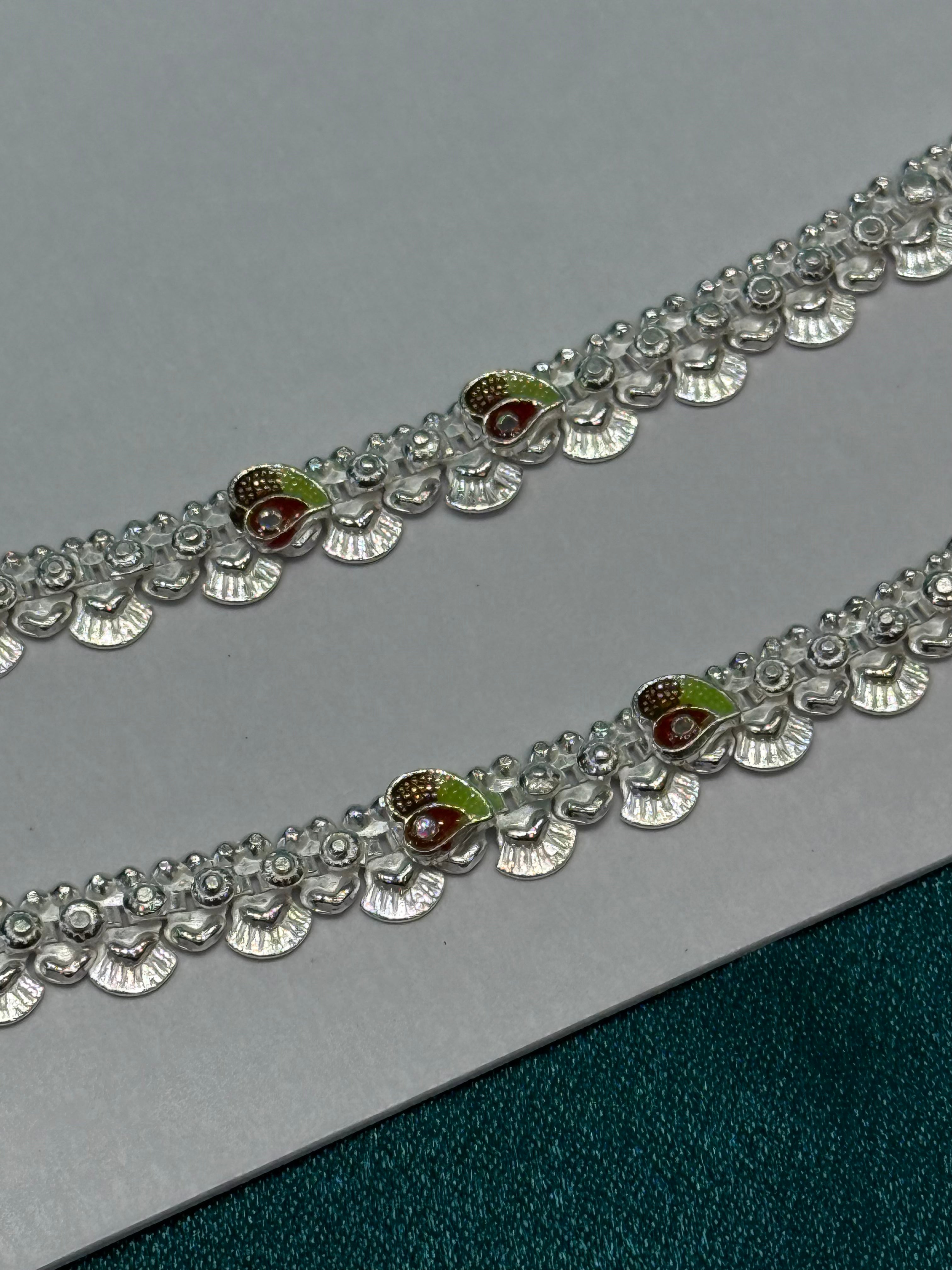 Traditional silver anklet with leaf pattern