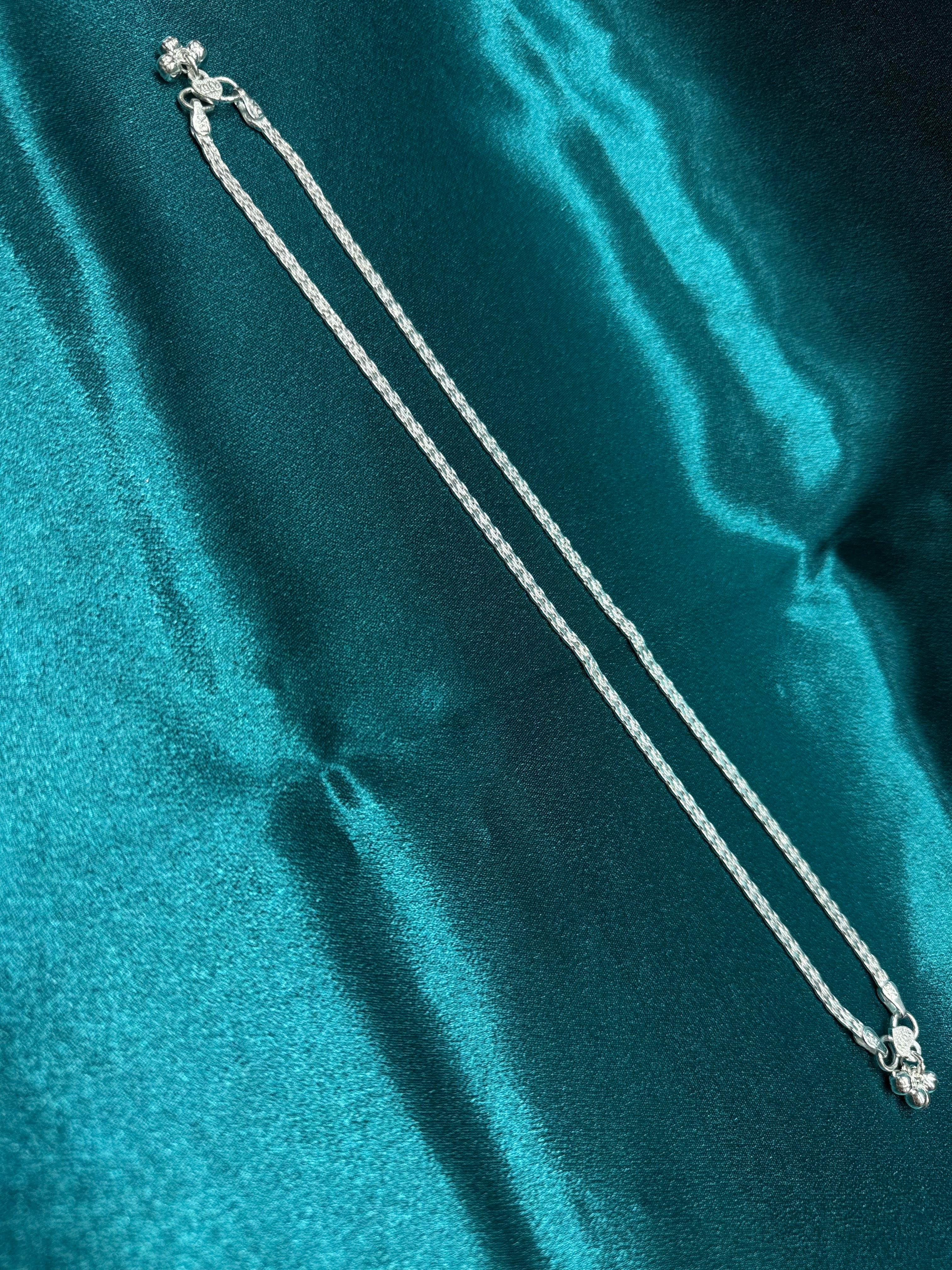 Plane twisted rope link silver anklets