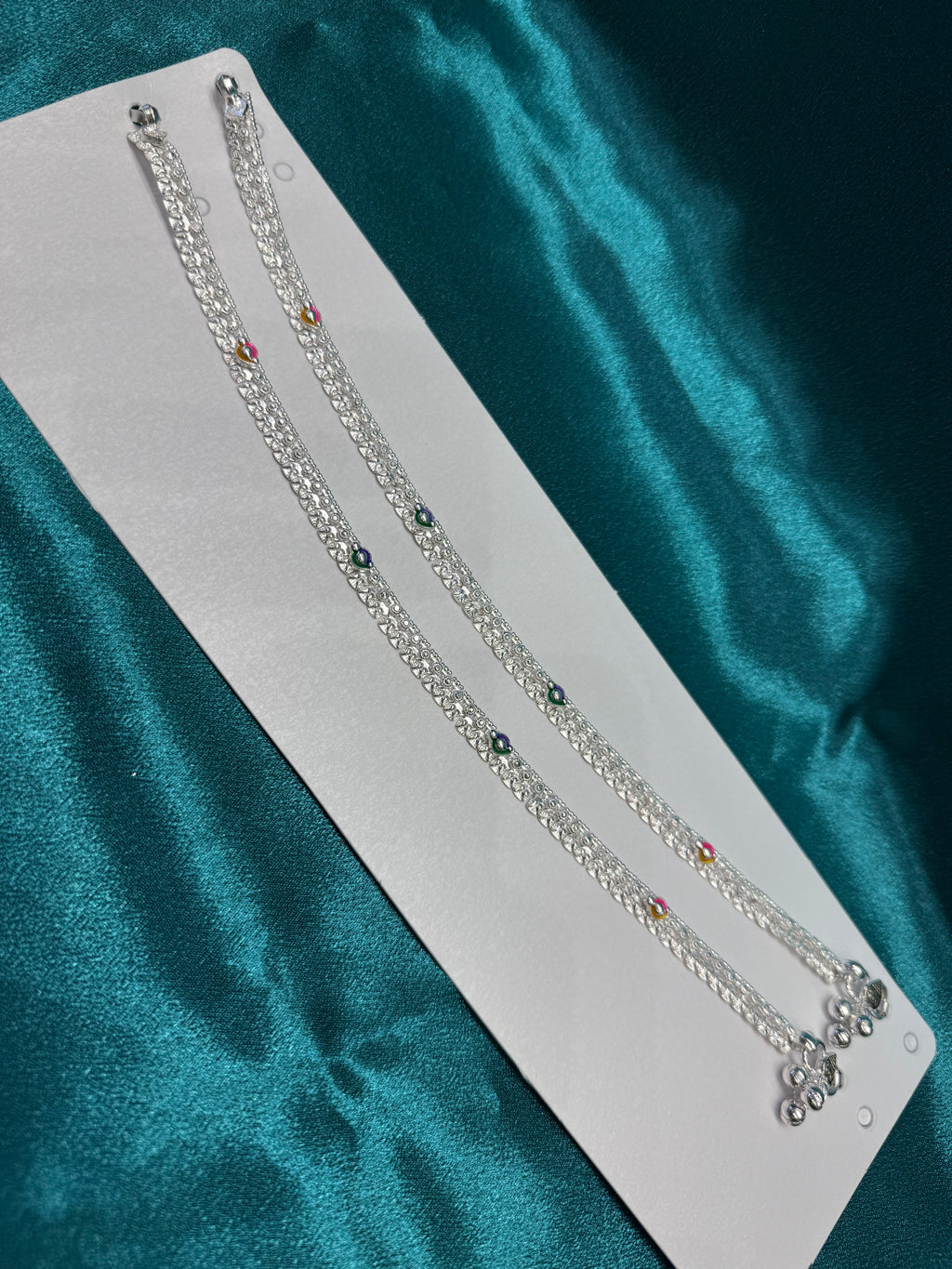 Traditional silver anklet with colourful  geometric pattern