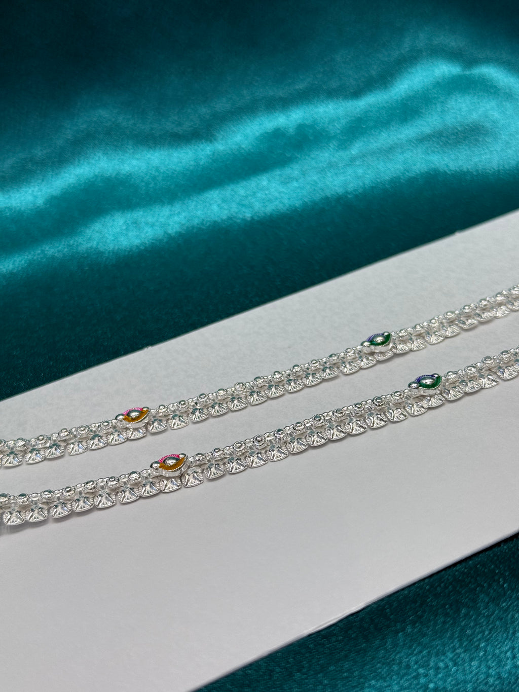Traditional silver anklet with colourful  geometric pattern