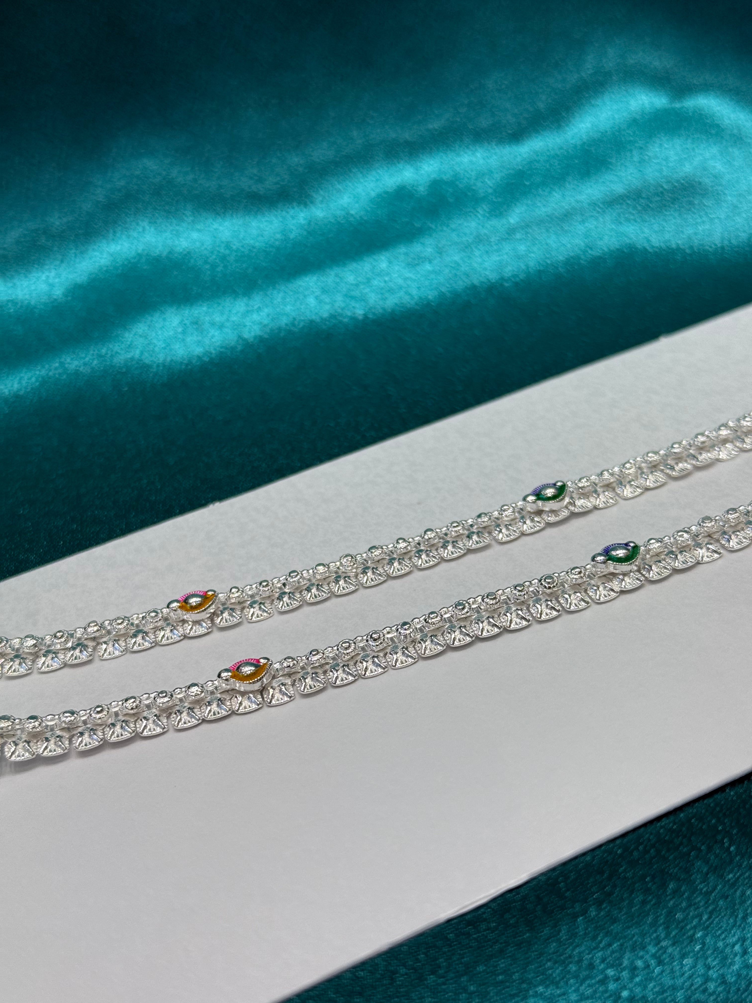 Traditional silver anklet with colourful  geometric pattern
