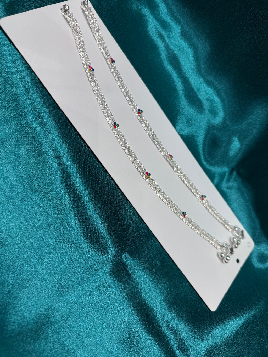 Traditional silver anklet with colourful  geometric pattern 3