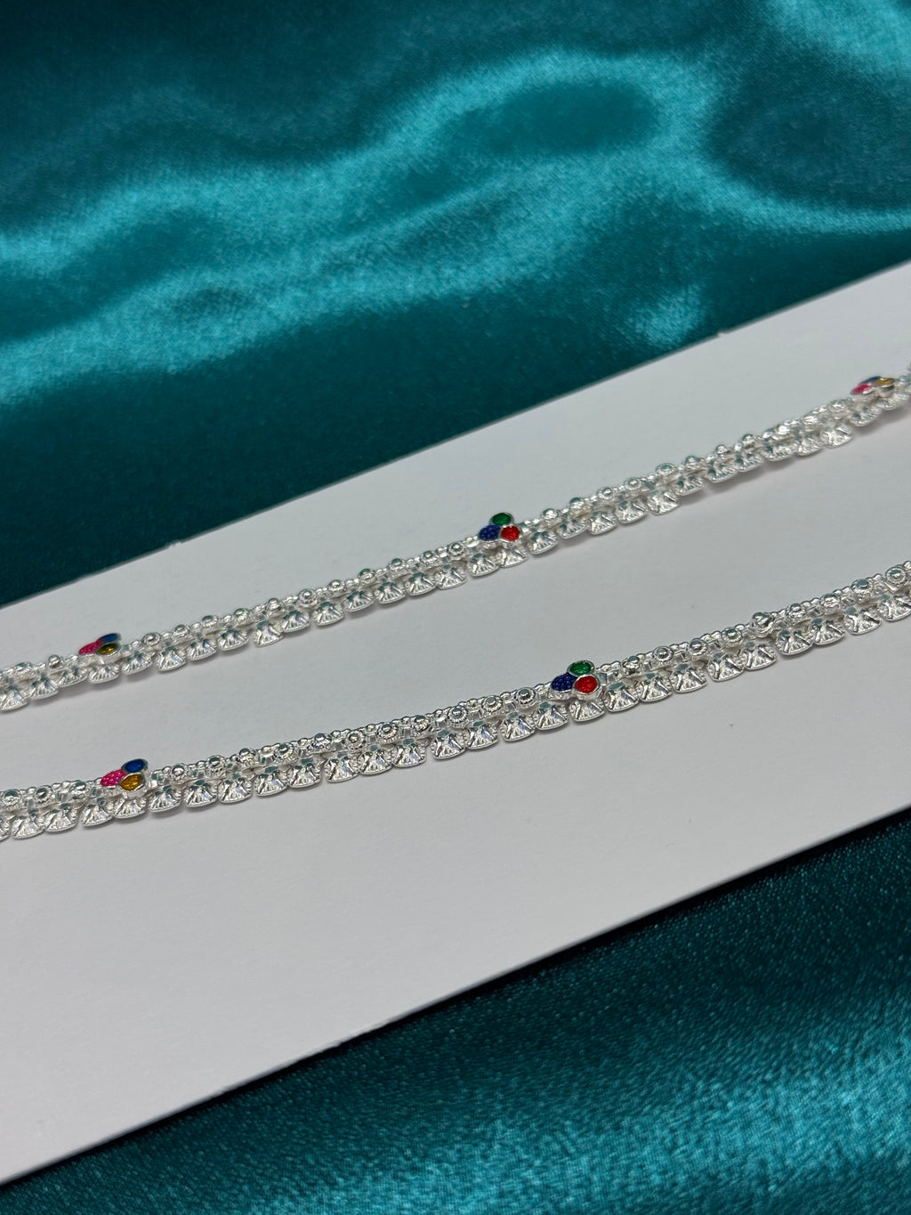 Traditional silver anklet with colourful  geometric pattern 3