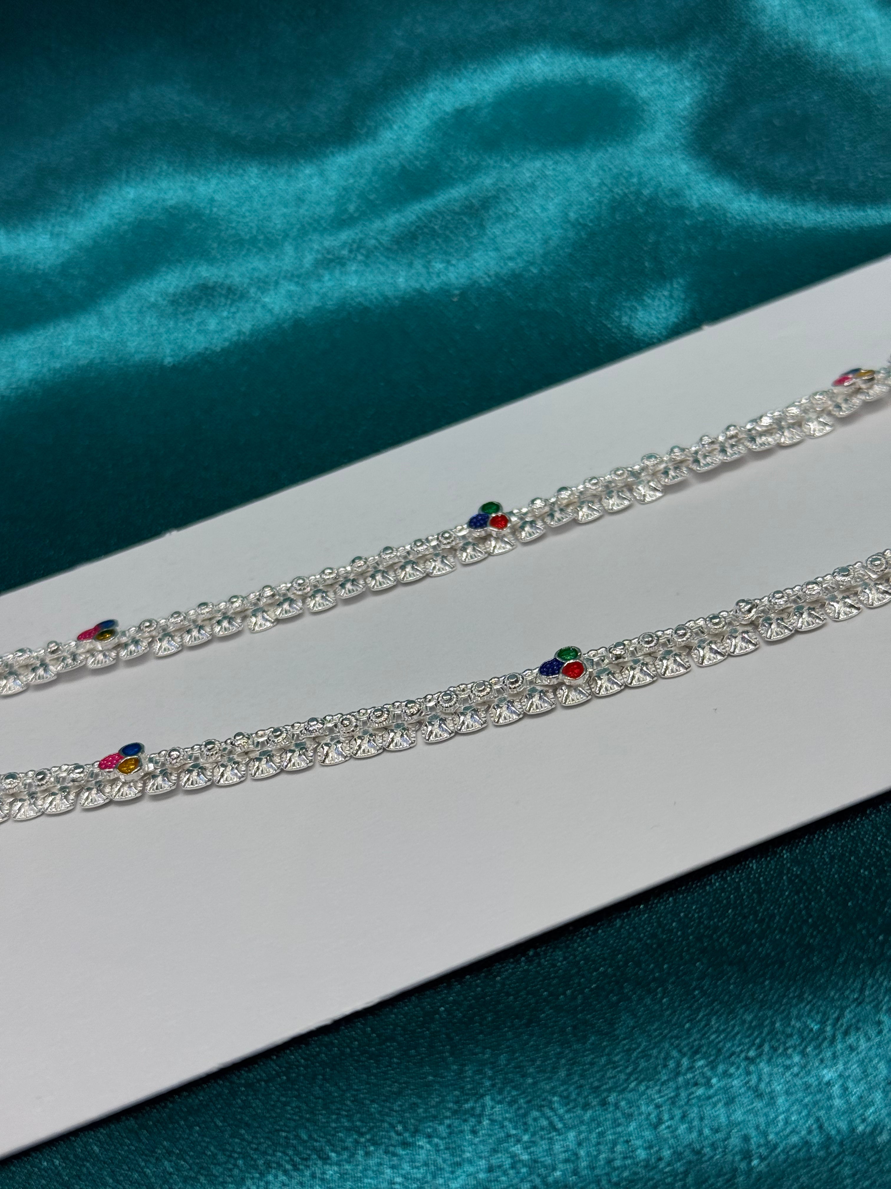 Traditional silver anklet with colourful  geometric pattern 3