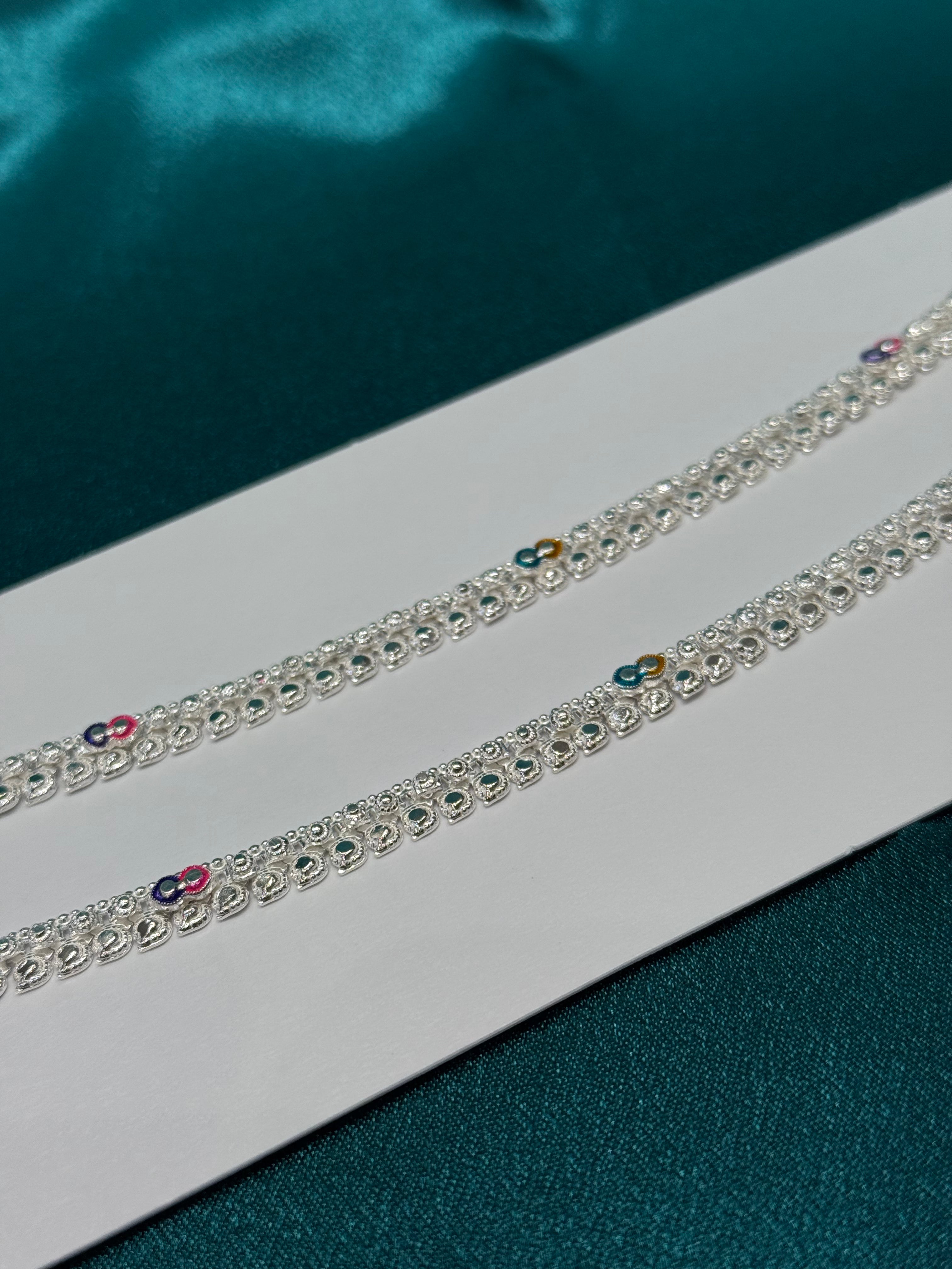 Traditional silver anklet with colourful geometric pattern
