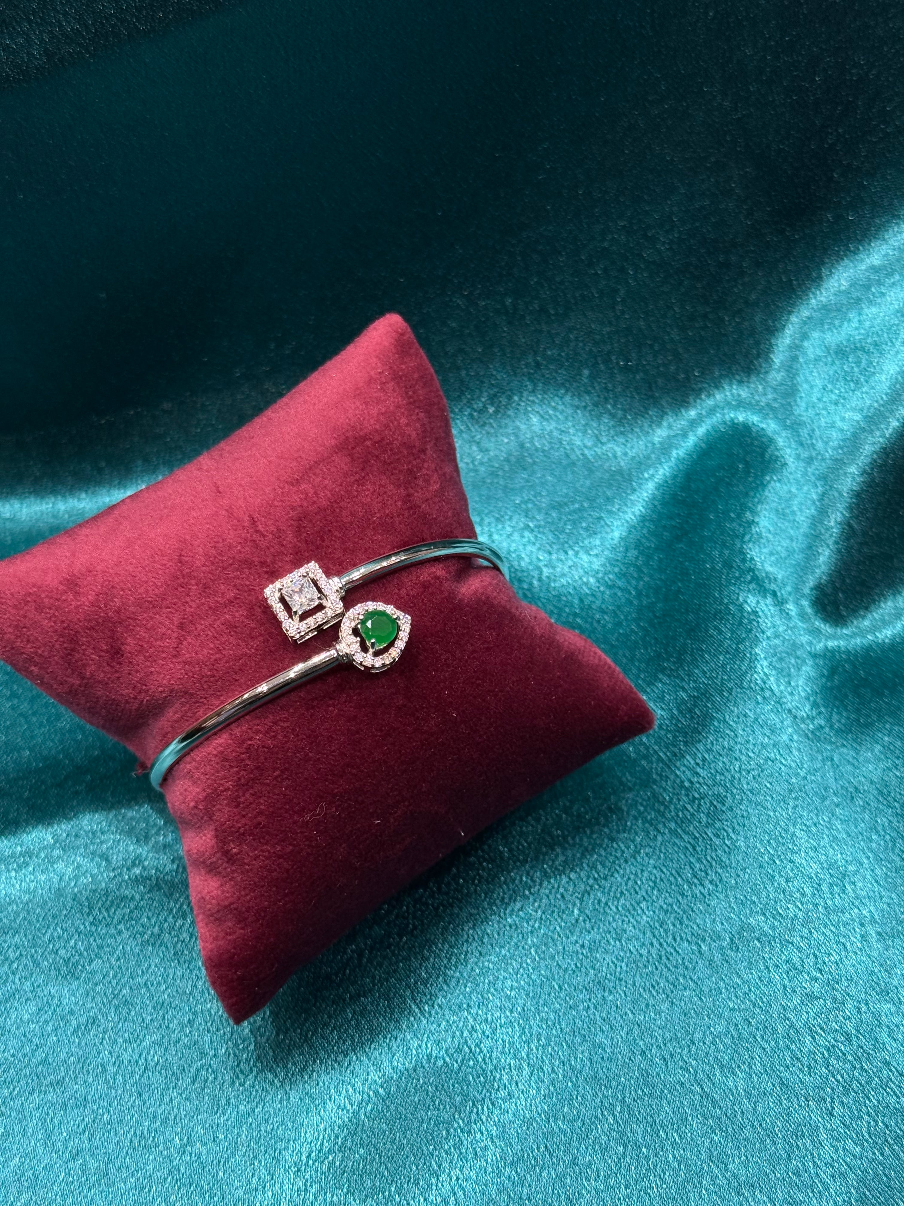 Fancy silver bracelet CZ diamond with green stone