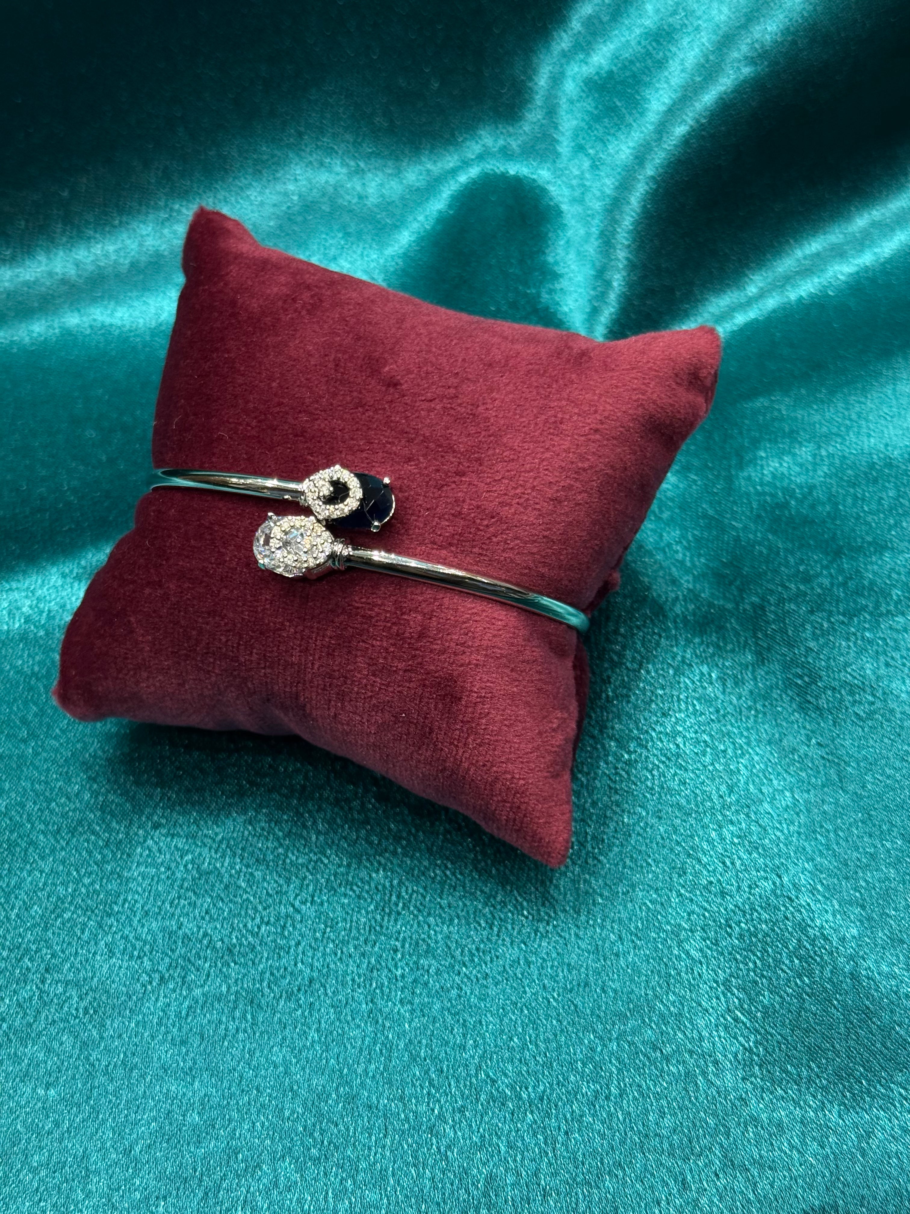 Fancy silver bracelet CZ diamond with blue stone