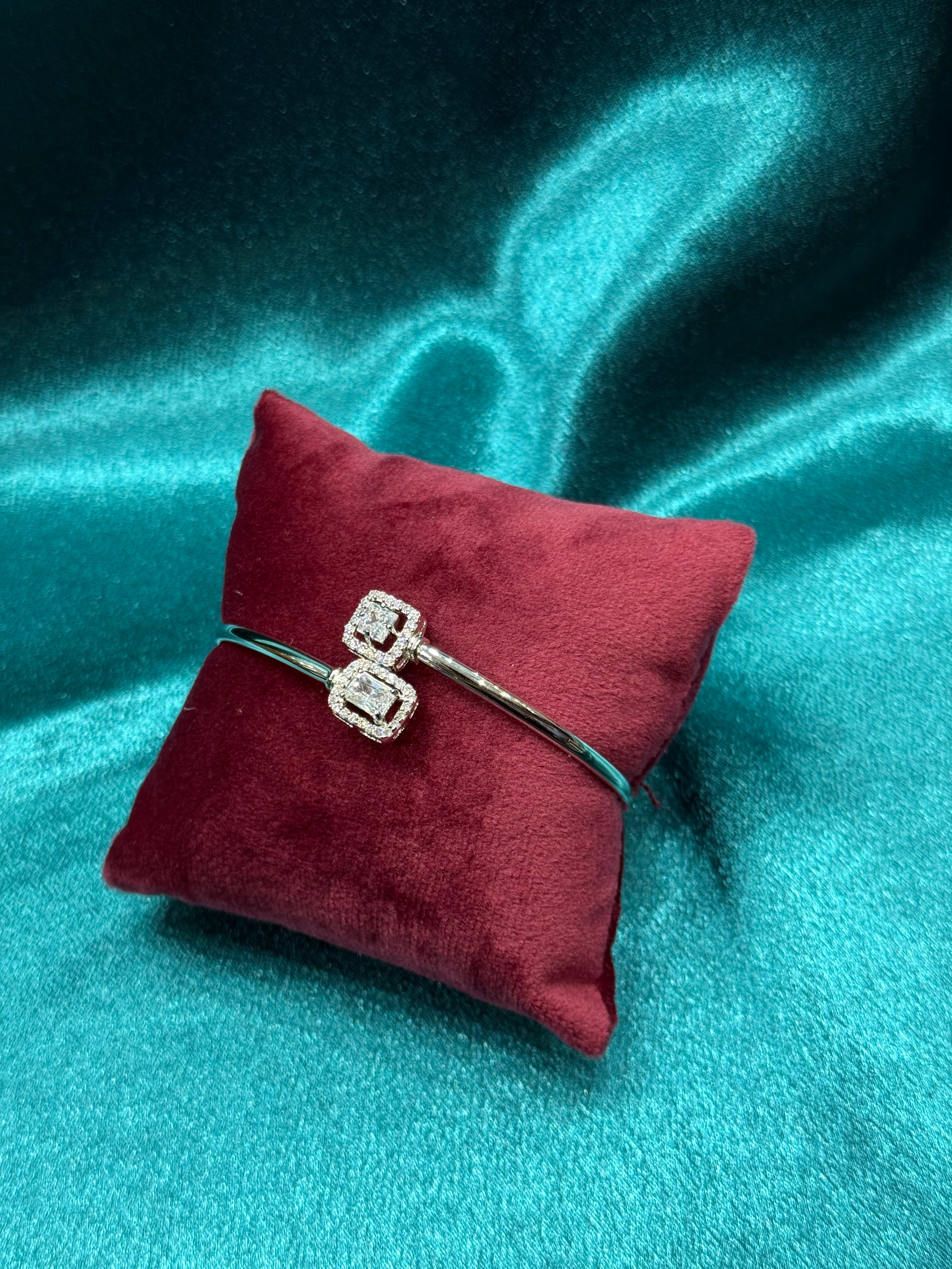 Fancy silver bracelet CZ diamond with square shaped  white stone