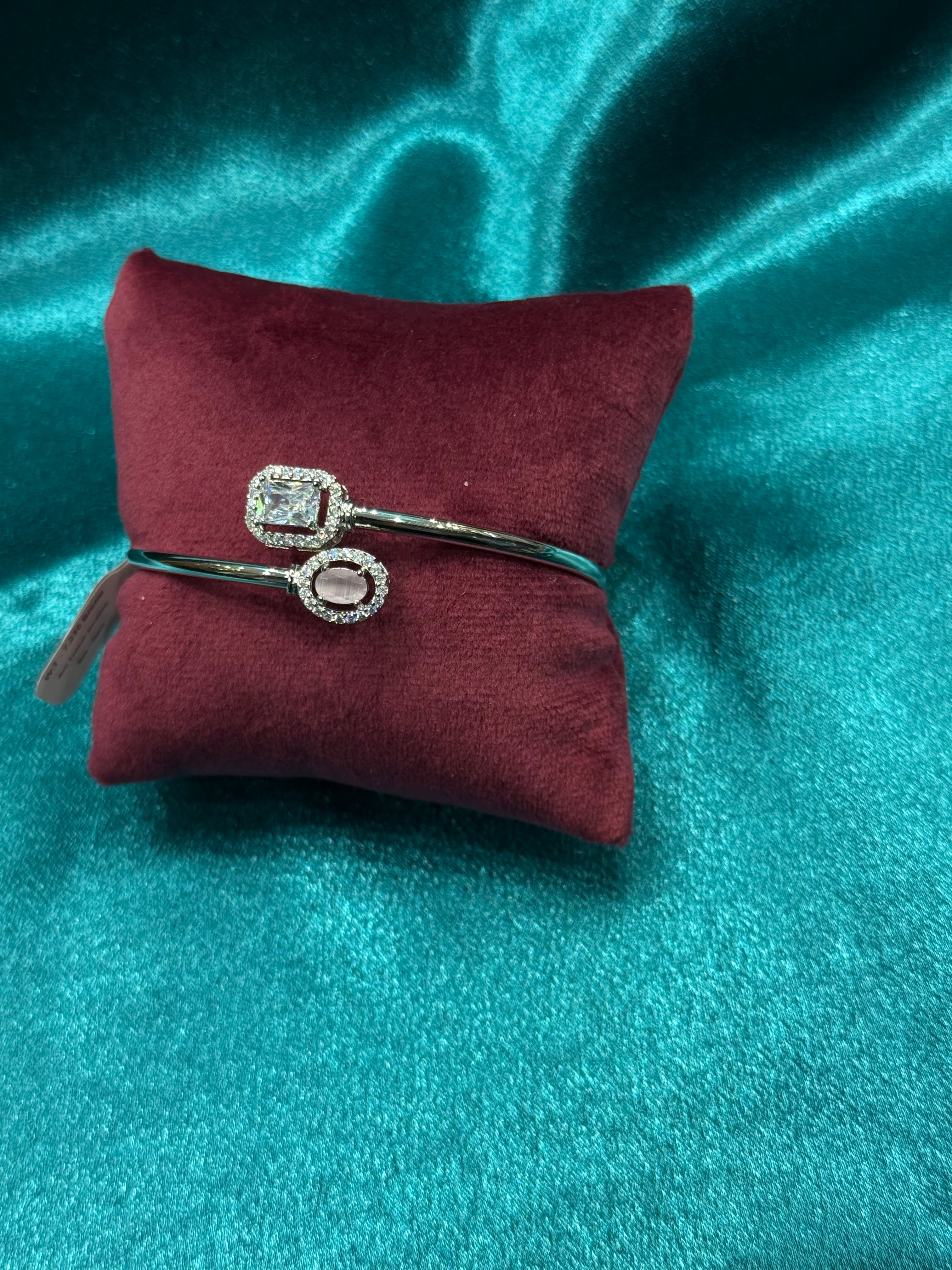 Fancy silver bracelet CZ diamond with pink stone