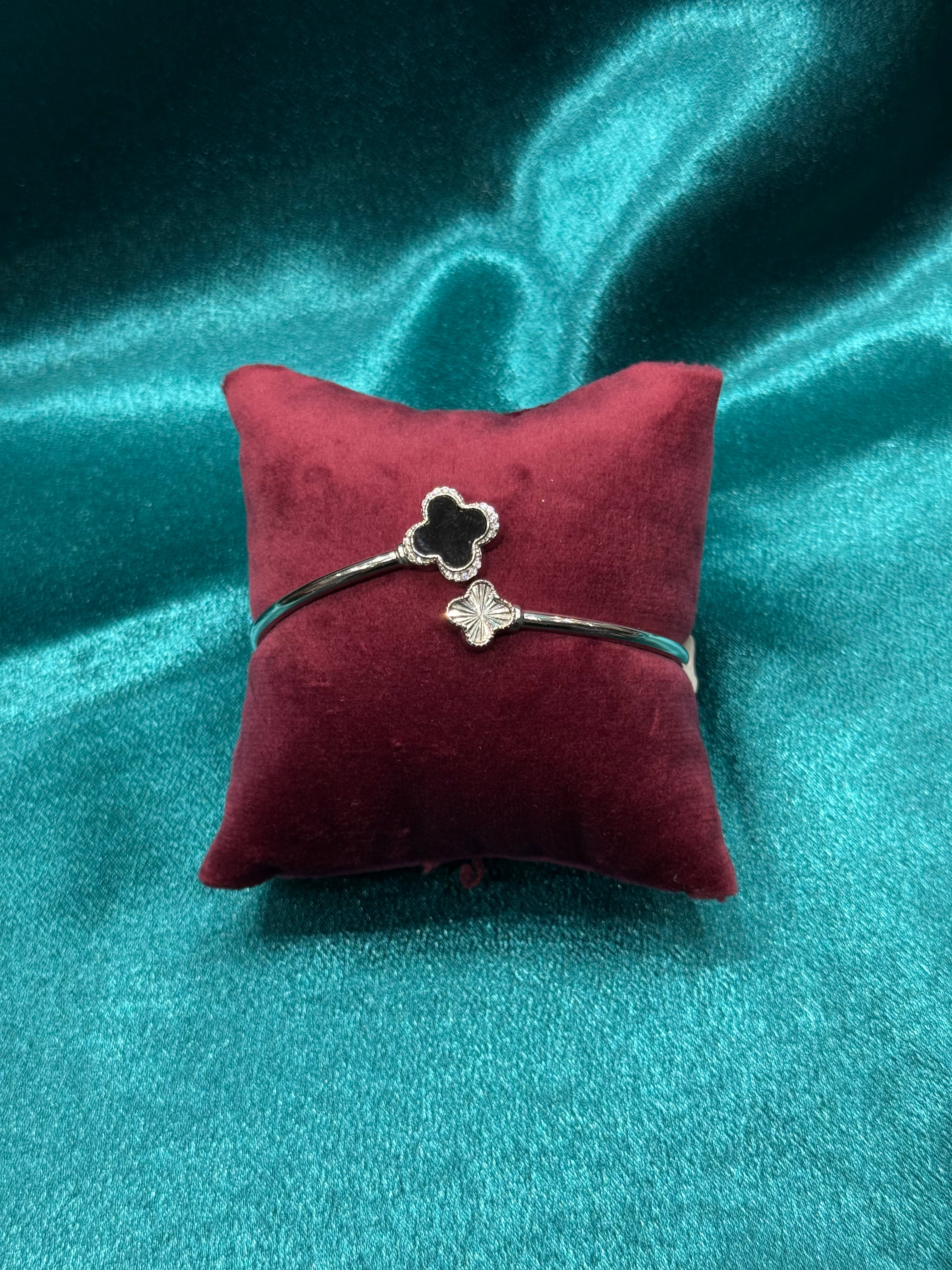 Silver Clover Bracelet with black clover