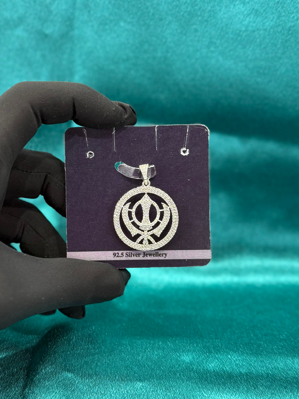 Khanda Pendant with CZ diamonds and round border