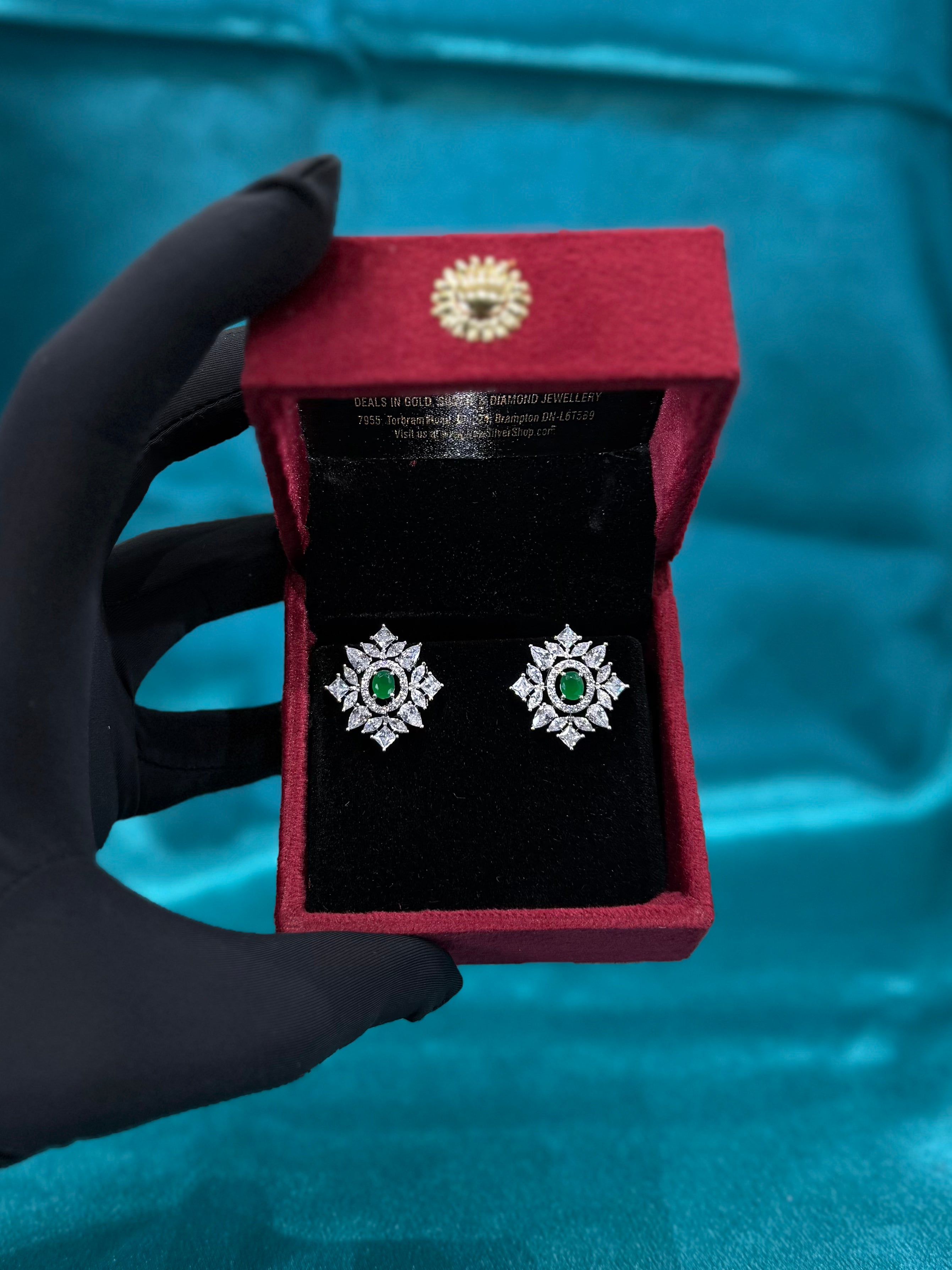 Silver earrings with white cz diamonds and centre stone