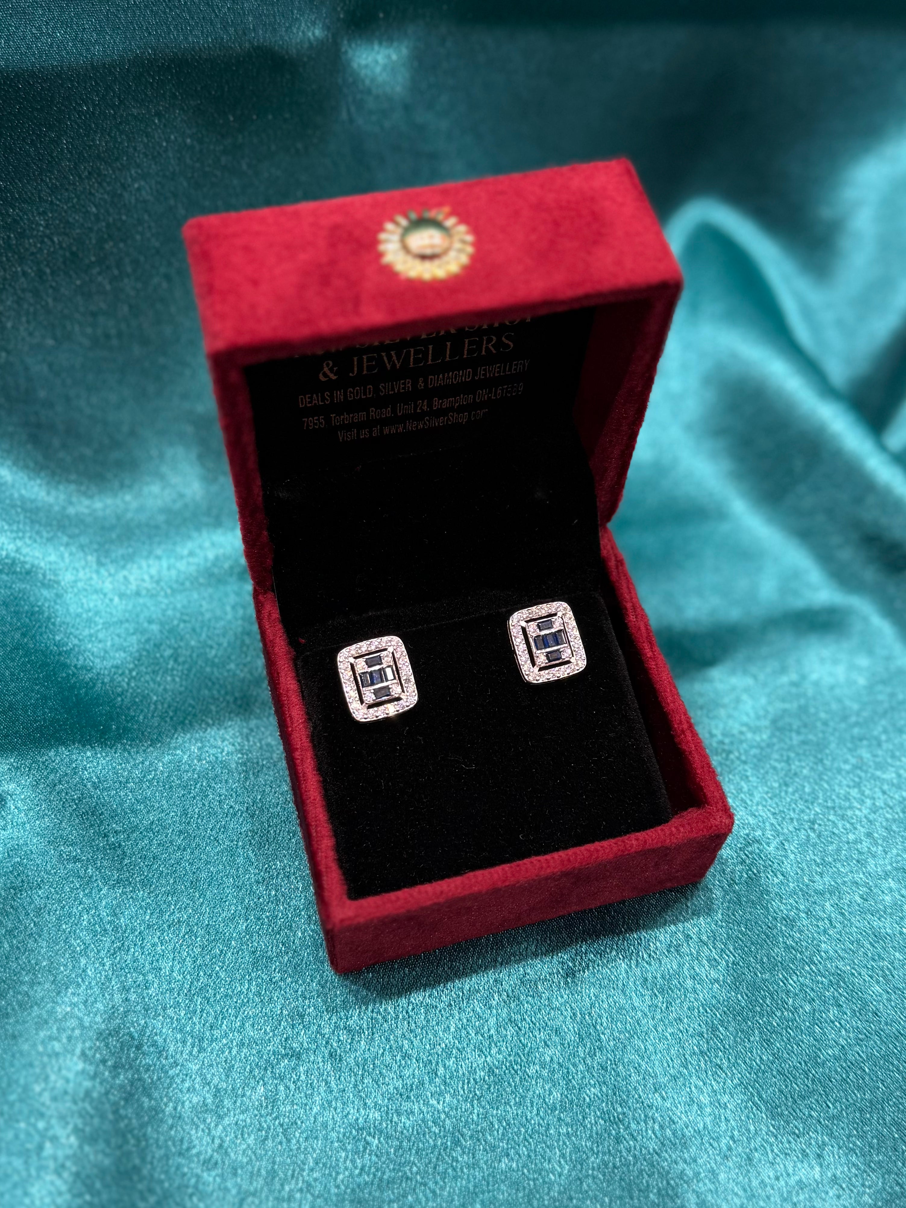 Silver 925 earrings with blue square cz diamonds