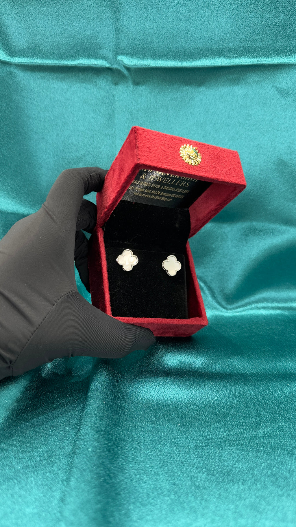 Silver 925 Clover Inspired Earrings In White Stone