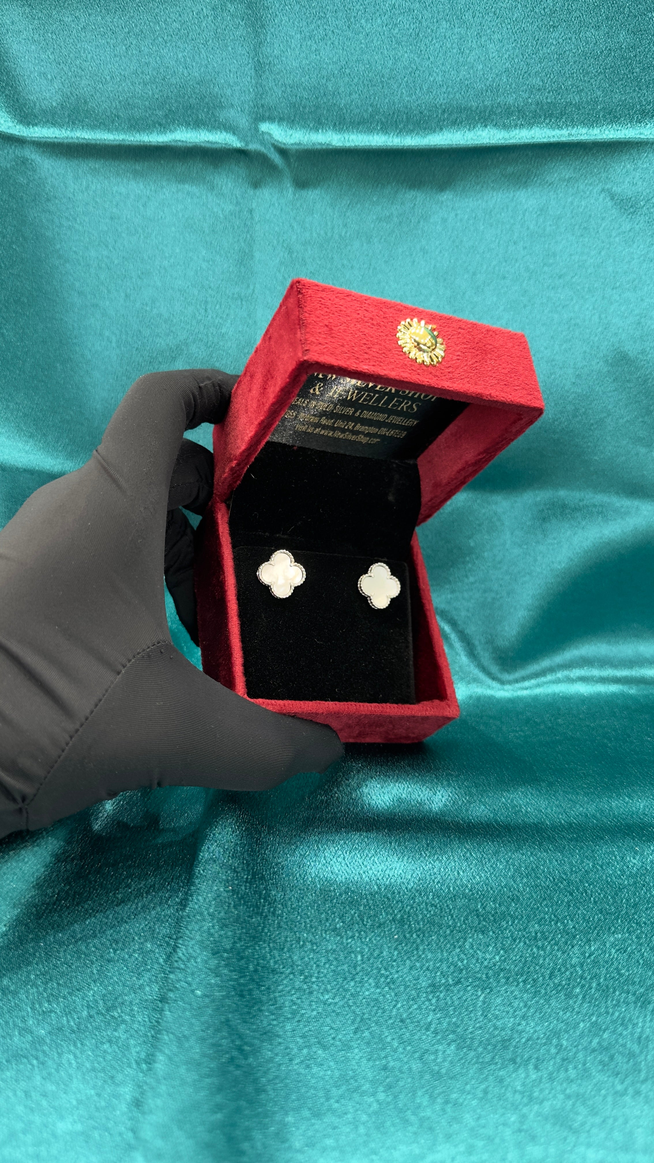 Silver 925 Clover Inspired Earrings In White Stone