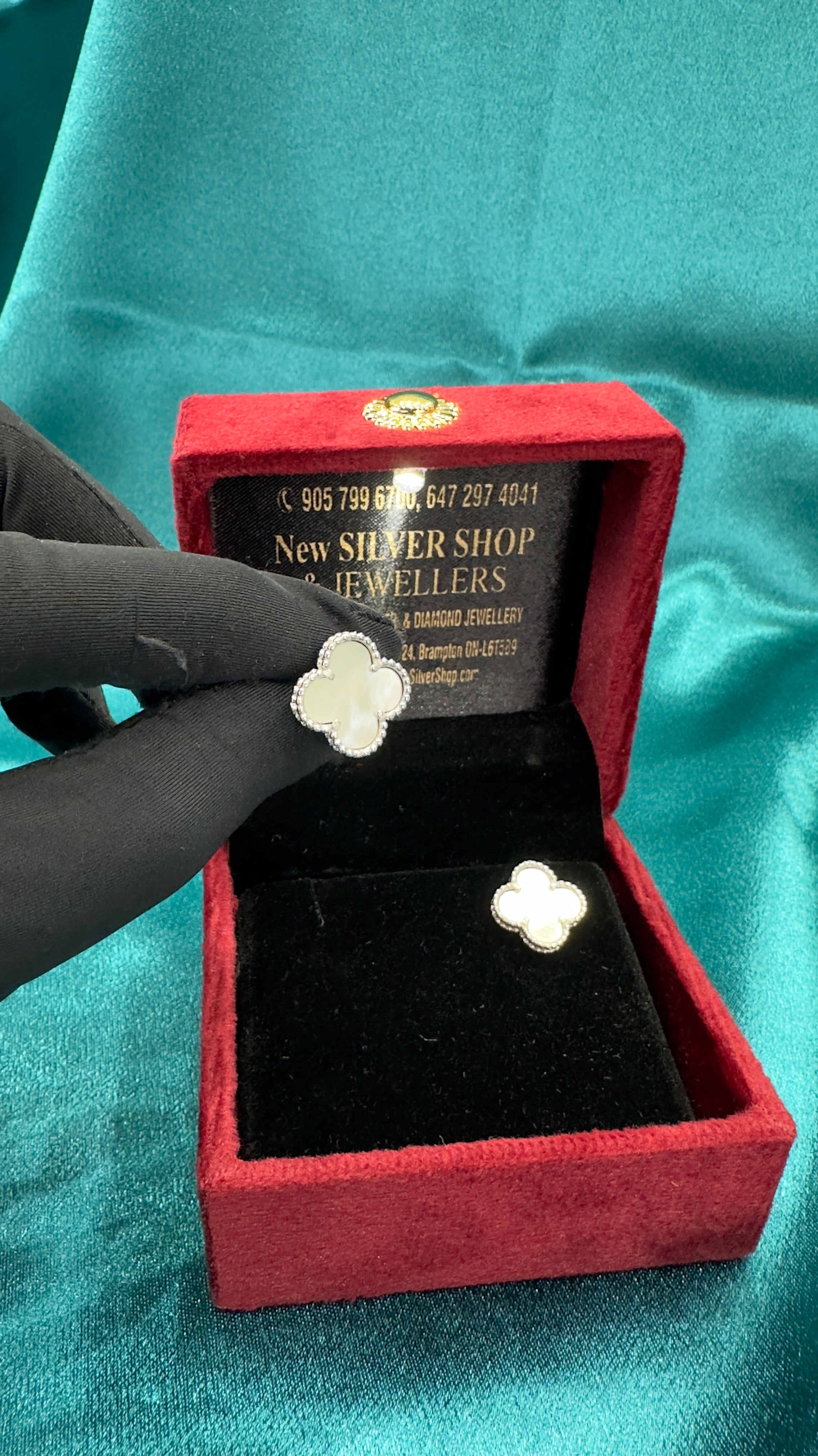 Silver 925 Clover Inspired Earrings In White Stone