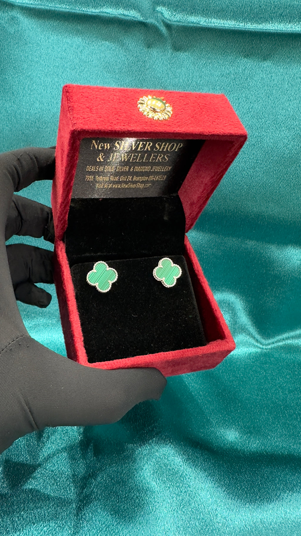 925 Silver Clover-Inspired Earrings in Green Stone