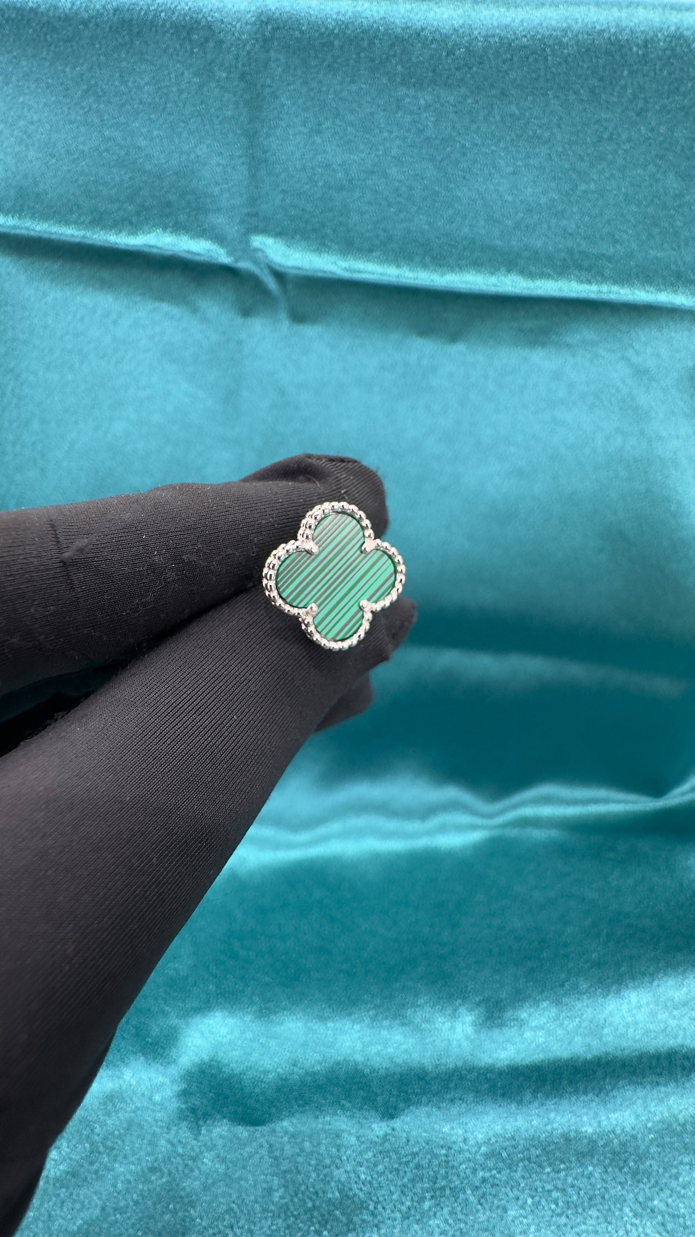 925 Silver Clover-Inspired Earrings in Green Stone