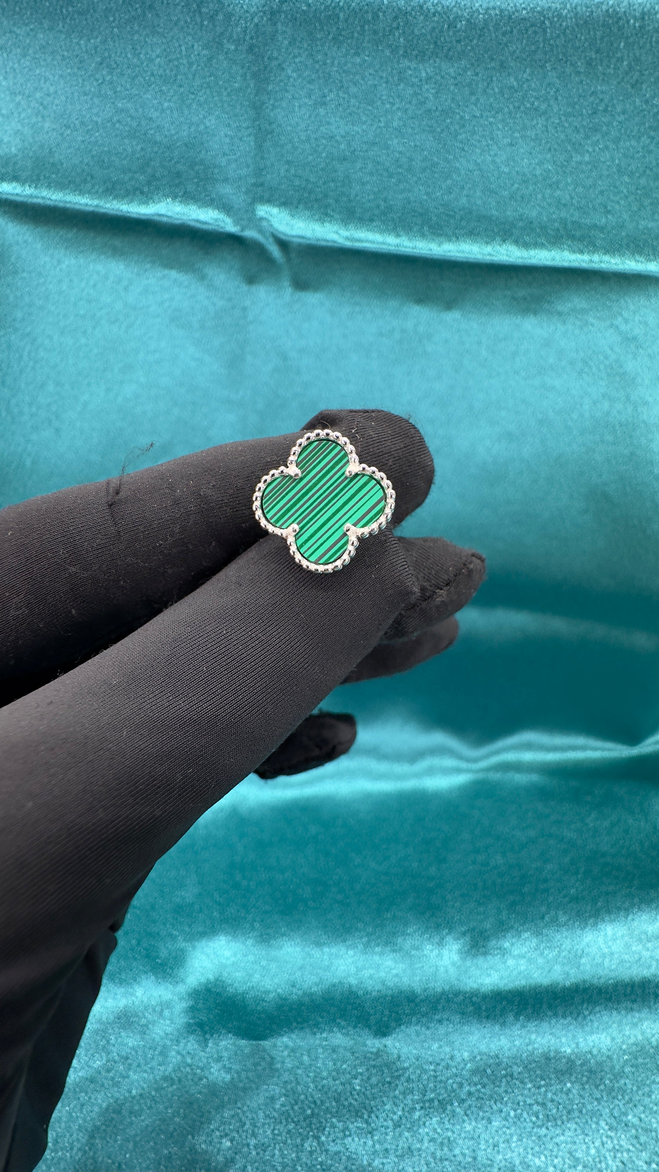 925 Silver Clover-Inspired Earrings in Green Stone