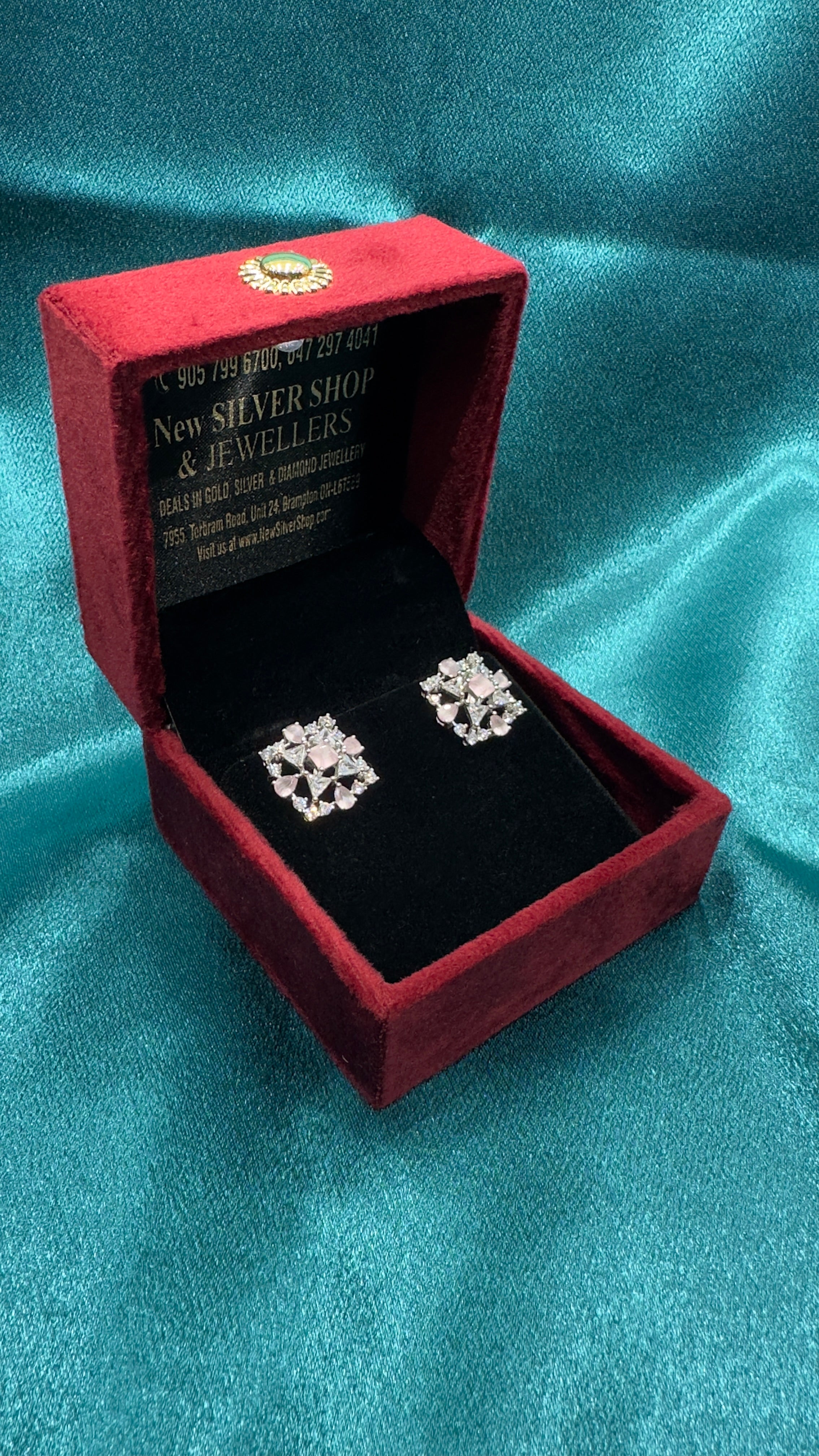 Silver earrings with baby pink cz diamonds