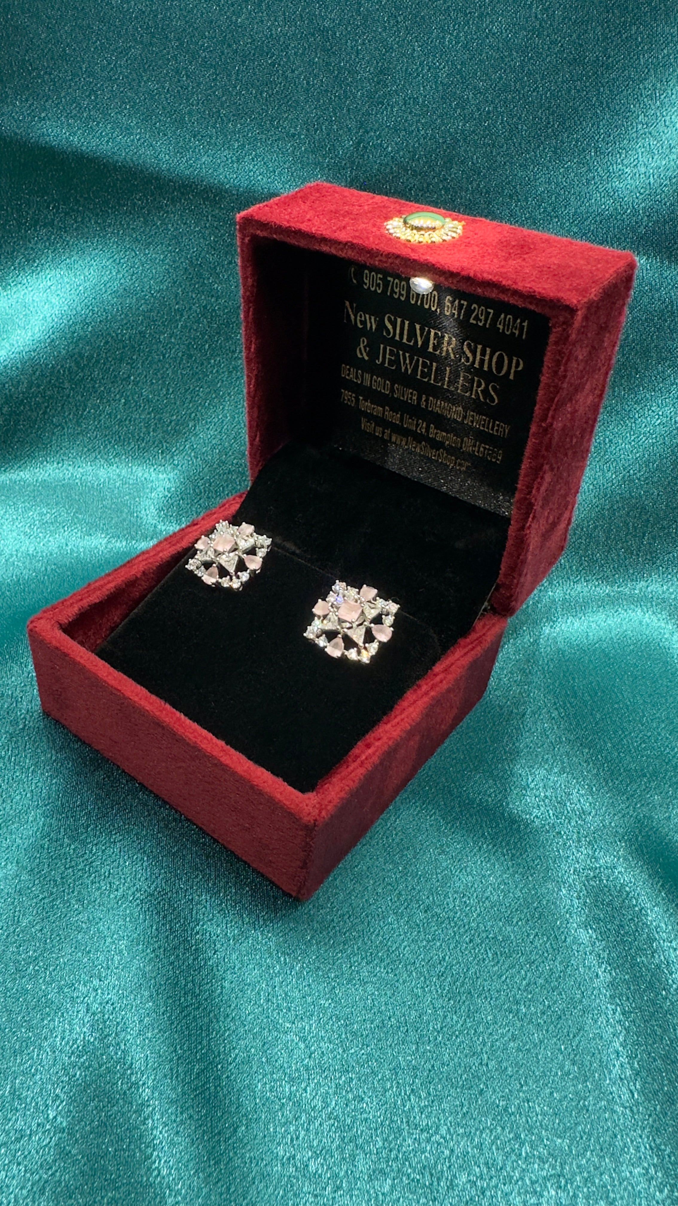 Silver earrings with baby pink cz diamonds