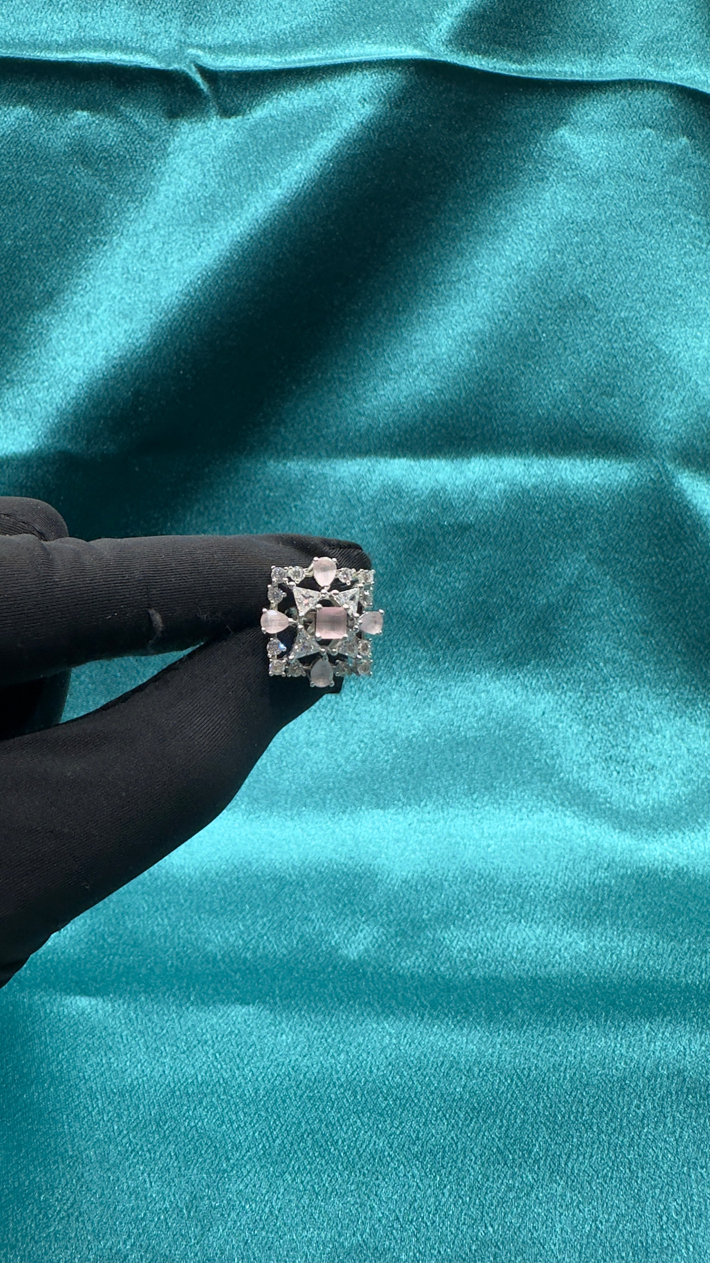 Silver earrings with baby pink cz diamonds