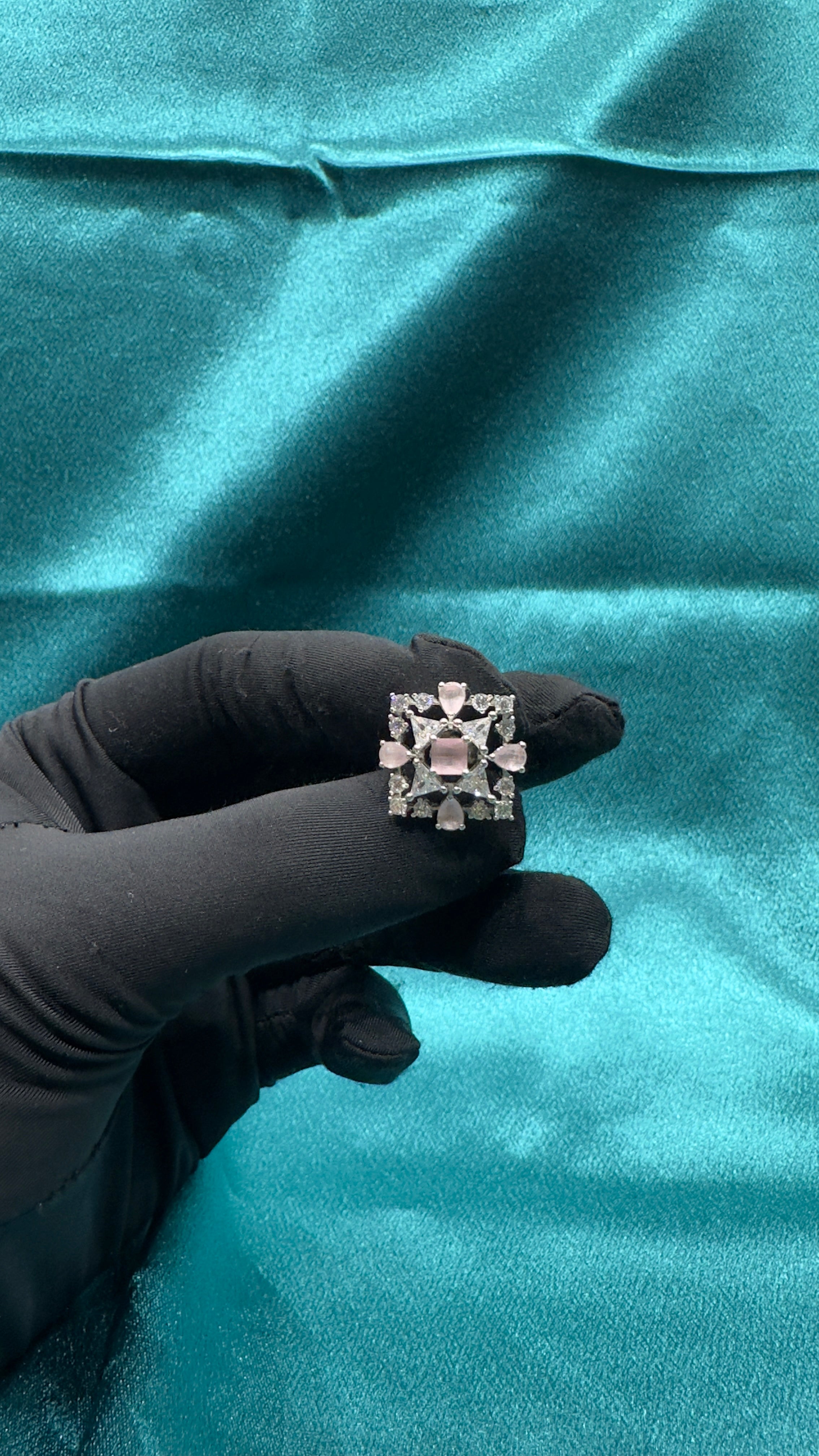 Silver earrings with baby pink cz diamonds