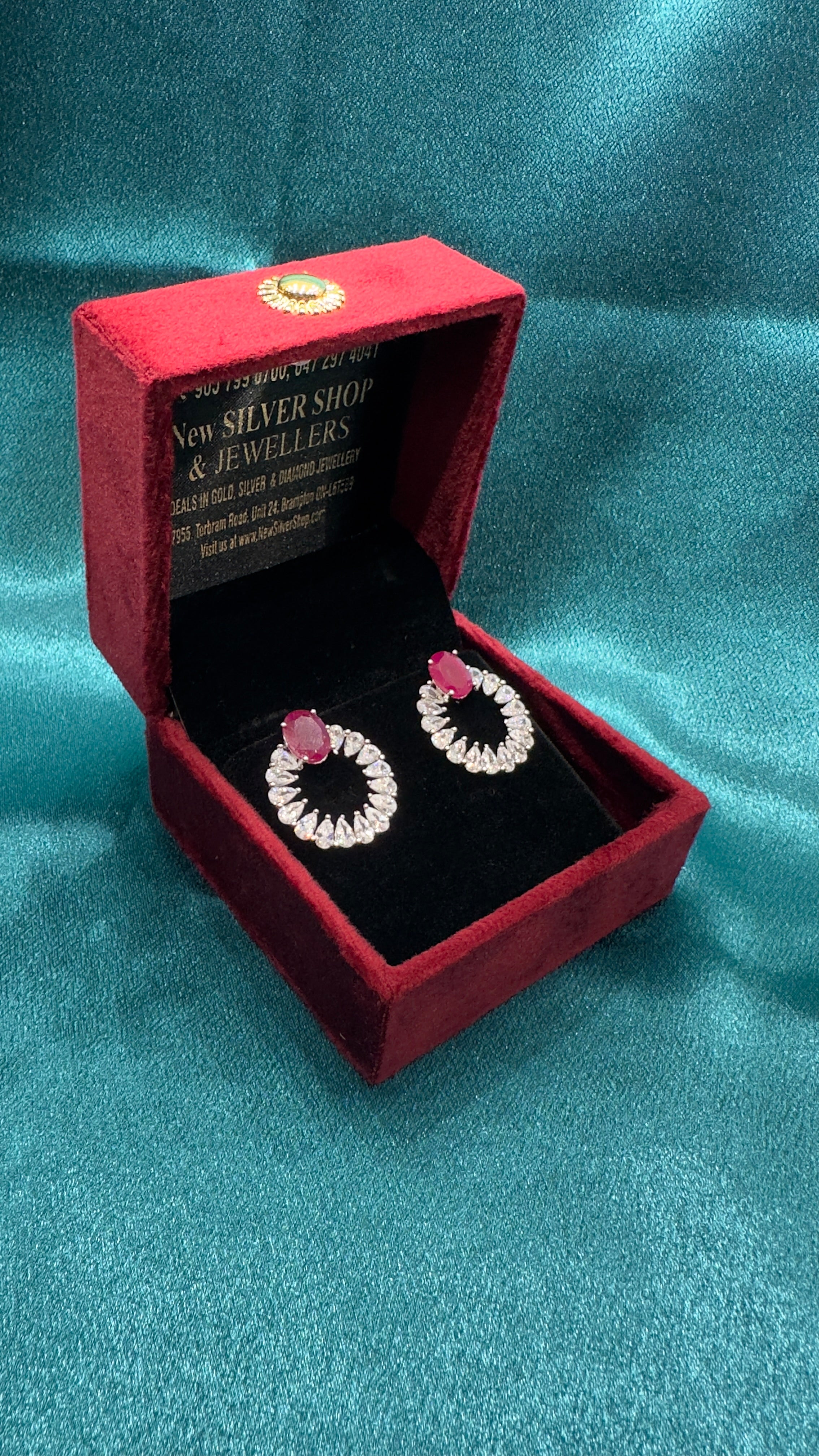 Silver earrings with hot pink cz diamonds
